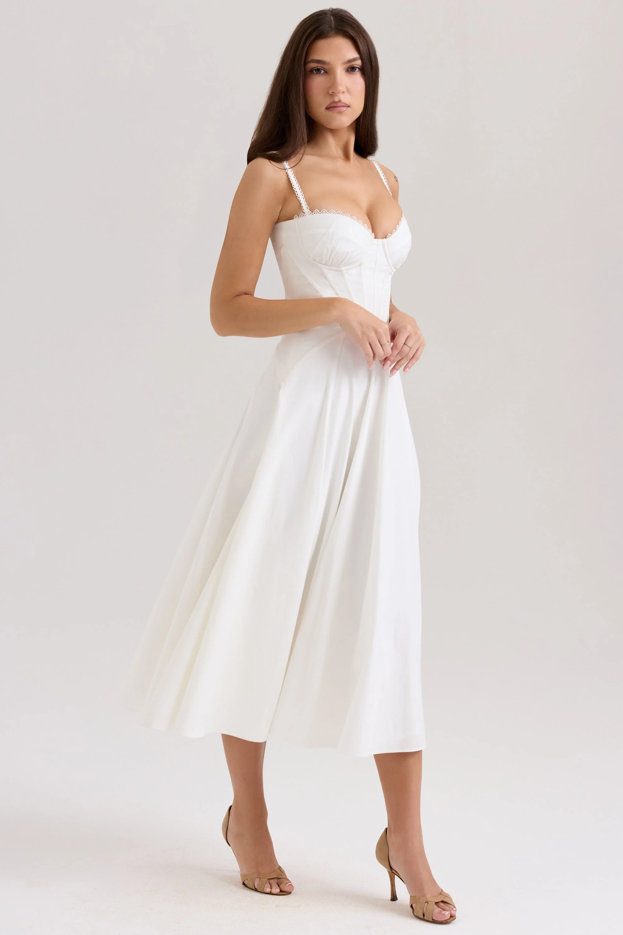white stretch cotton midi sundress