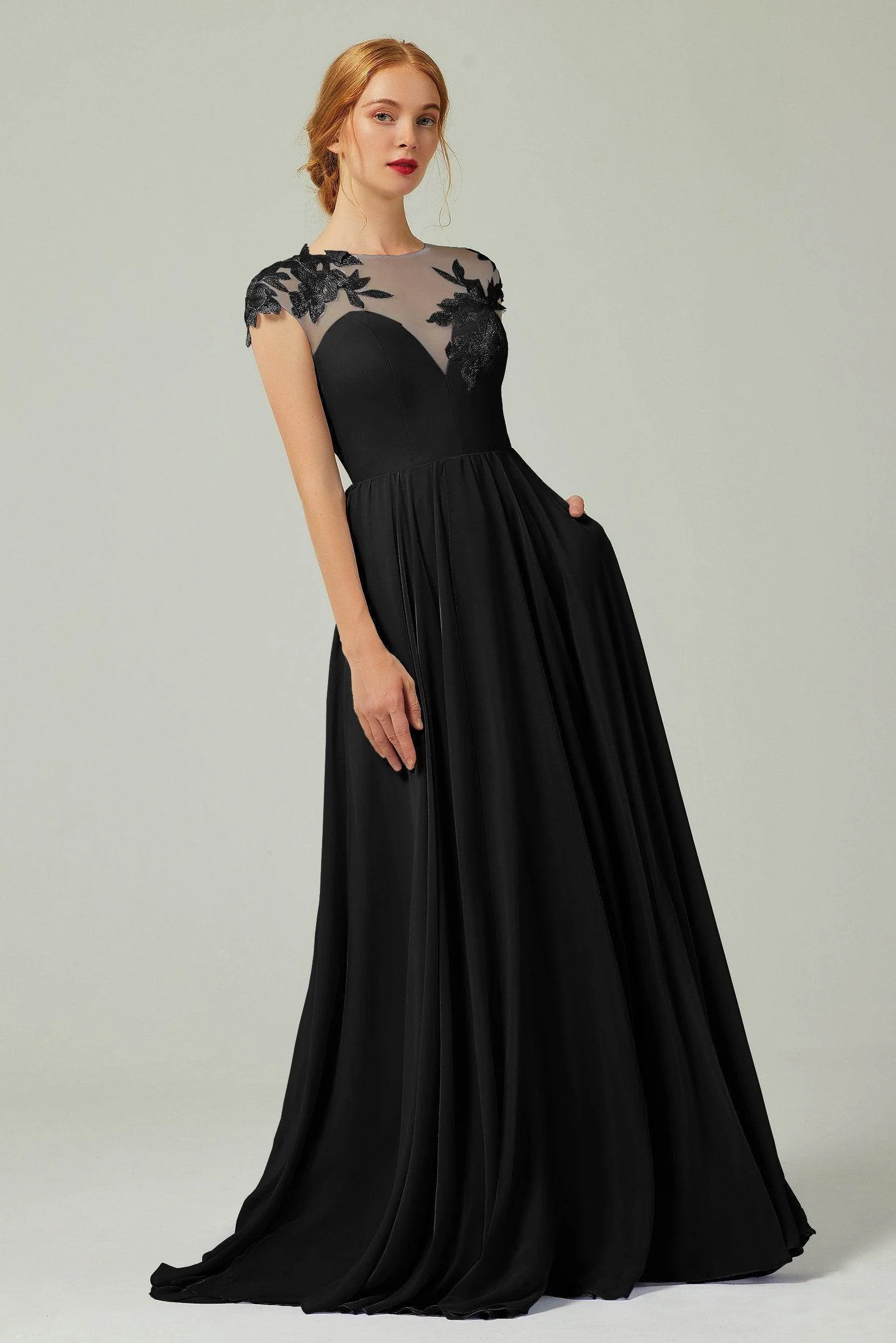 A-Line Sweep-Brush Train Chiffon Bridesmaid Dress CB0248