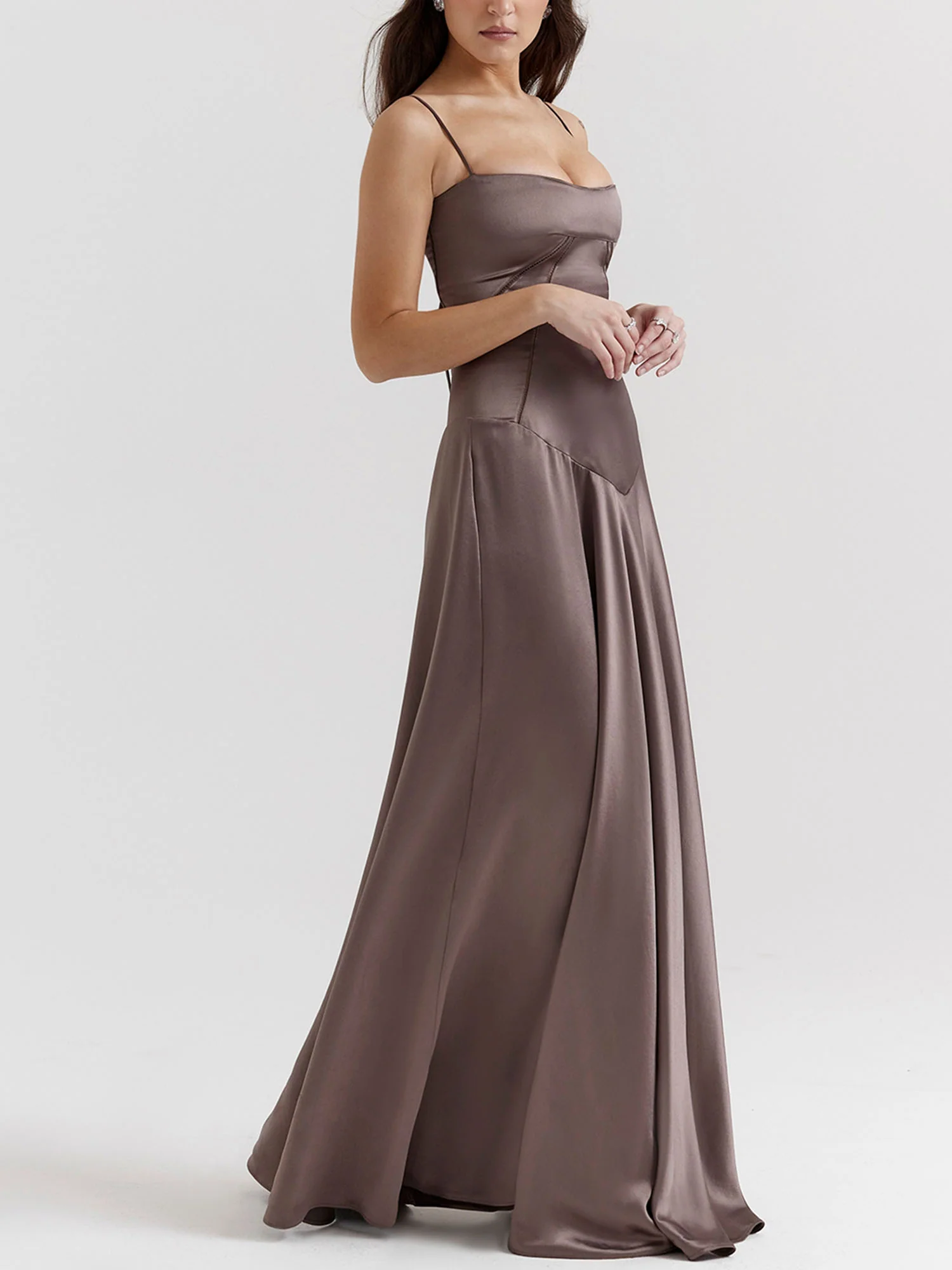 Brown Spaghetti Strap Maxi Dress