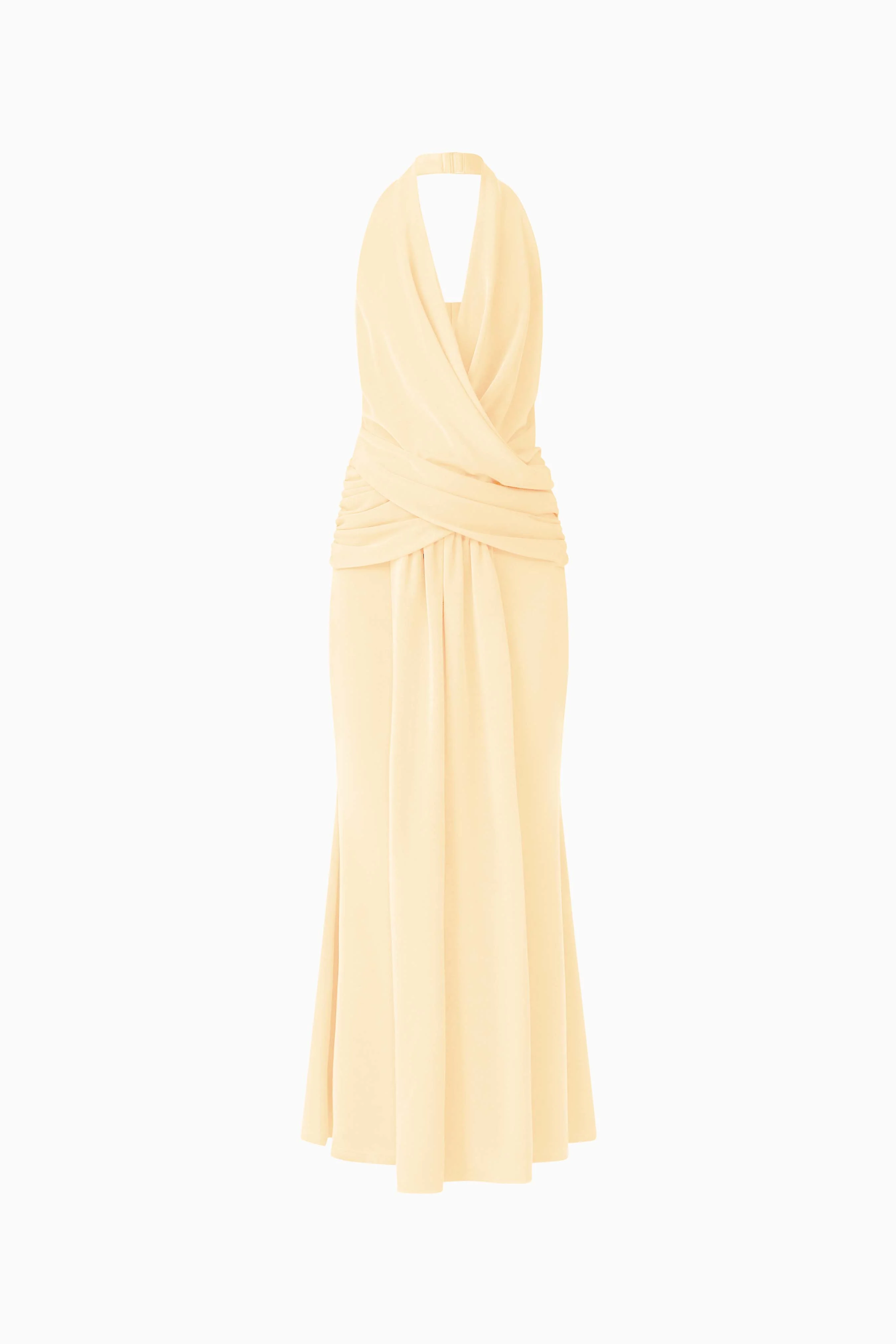 Simone Cowl Neck Gown in Butter Yellow