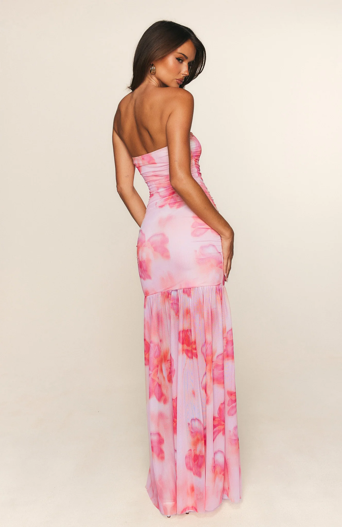 Stop The Show Strapless Maxi Dress Peach Petal