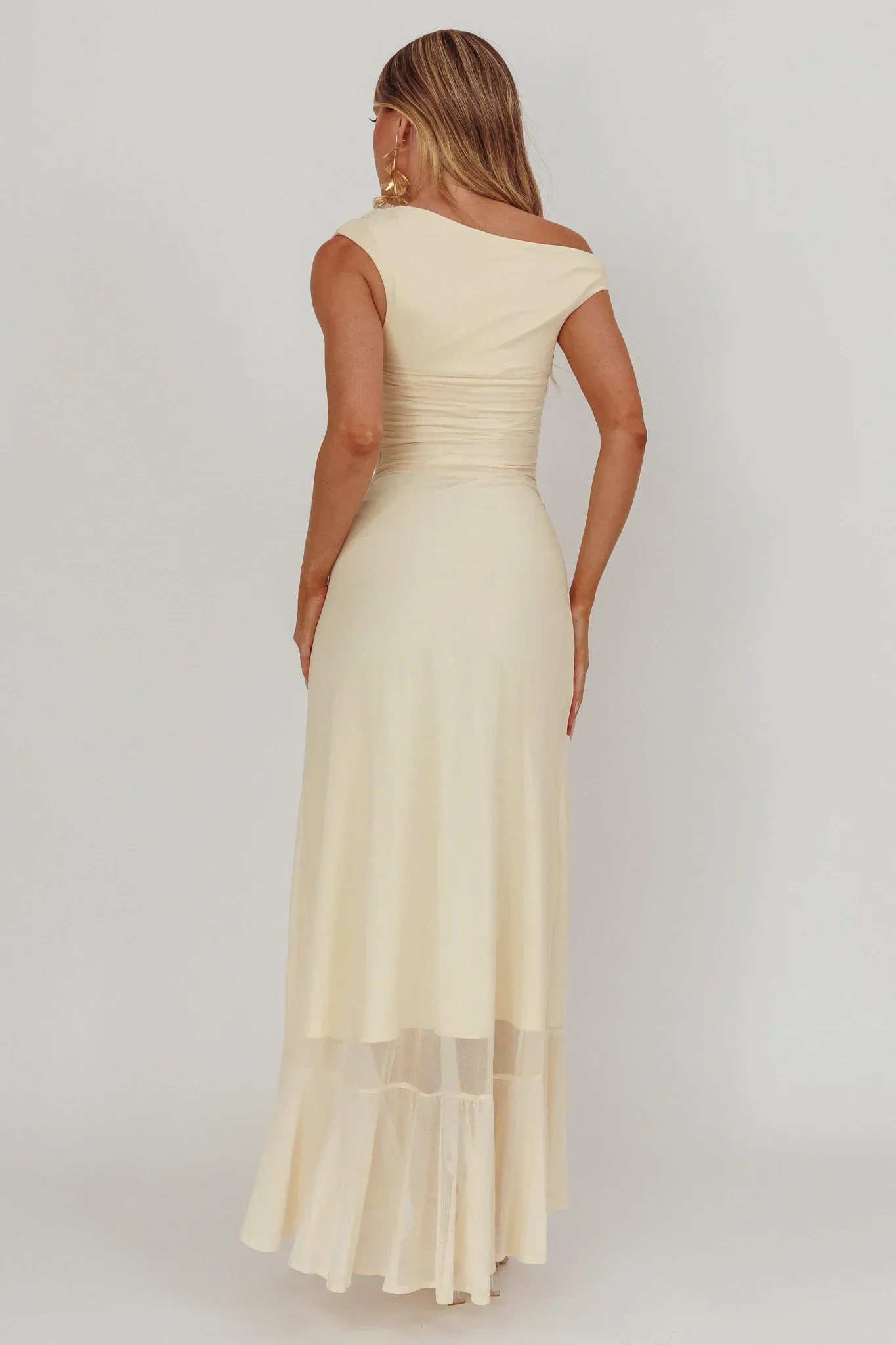Moonlit Magic Asymmetric Neckline Maxi Dress Light Yellow - luluinthesky