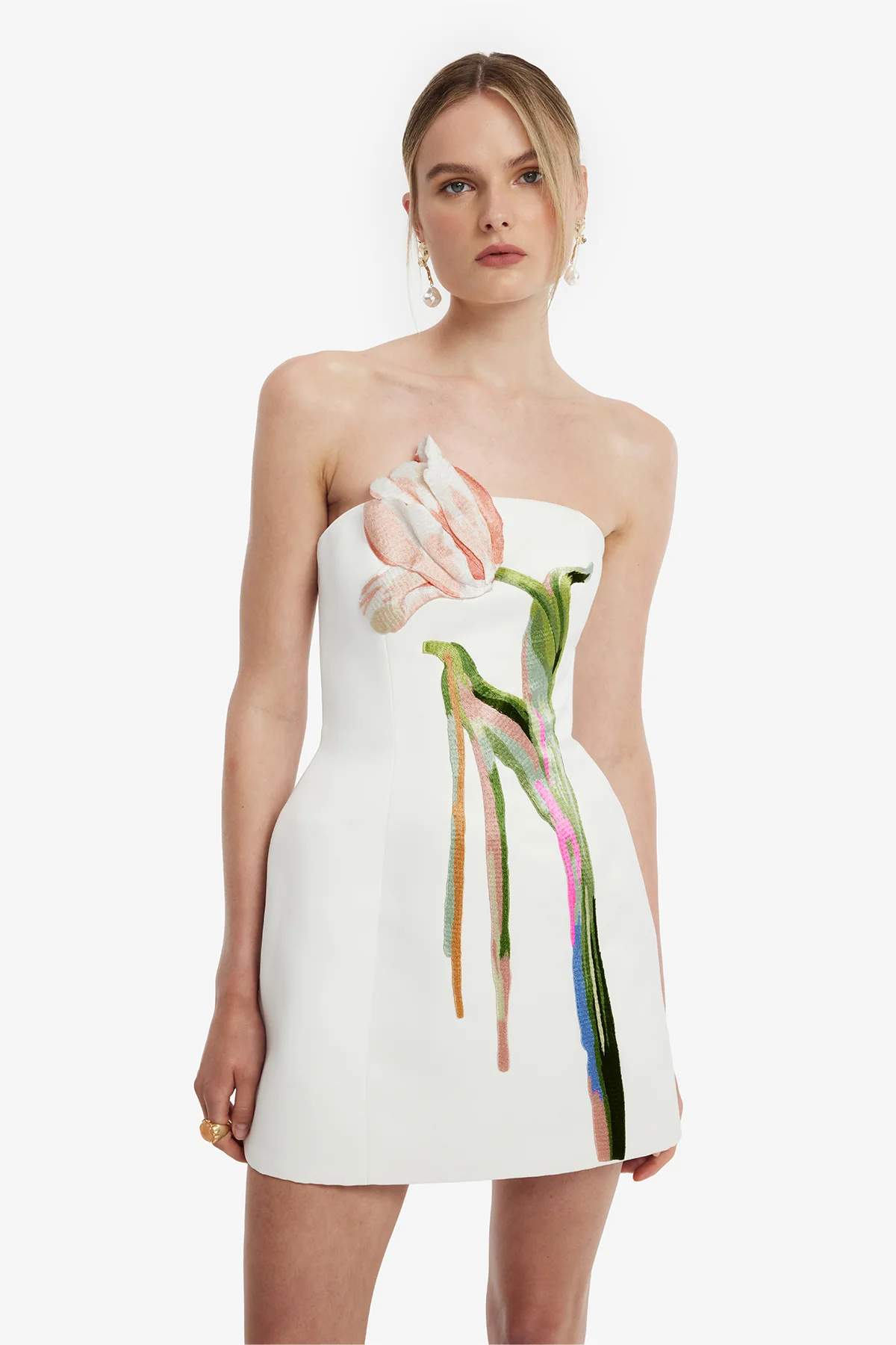 Roselle Bustier Mini Dress - Tulip Print in Snow - luluinthesky