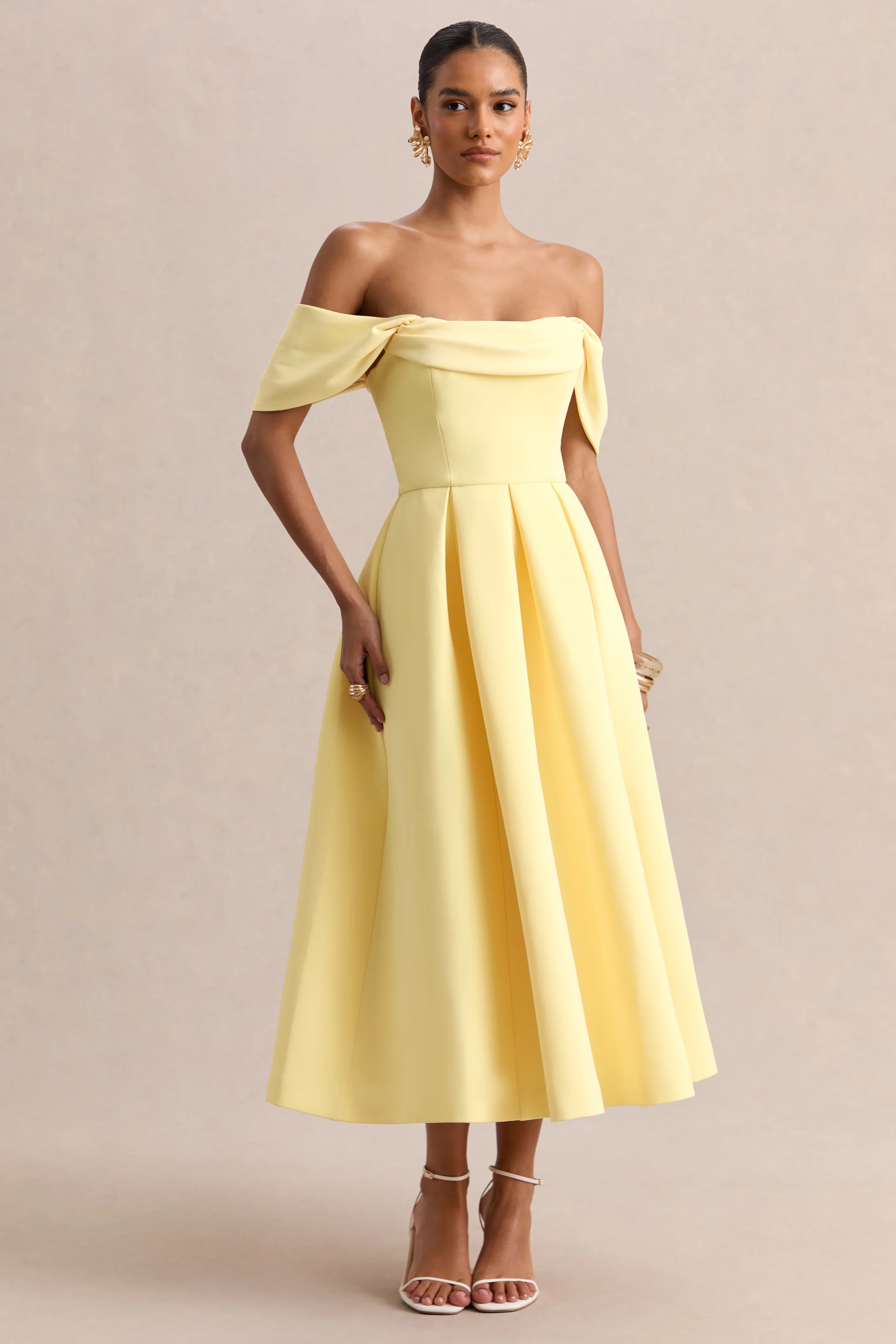 Cosima | Lemon Bardot-Neck Midi Dress