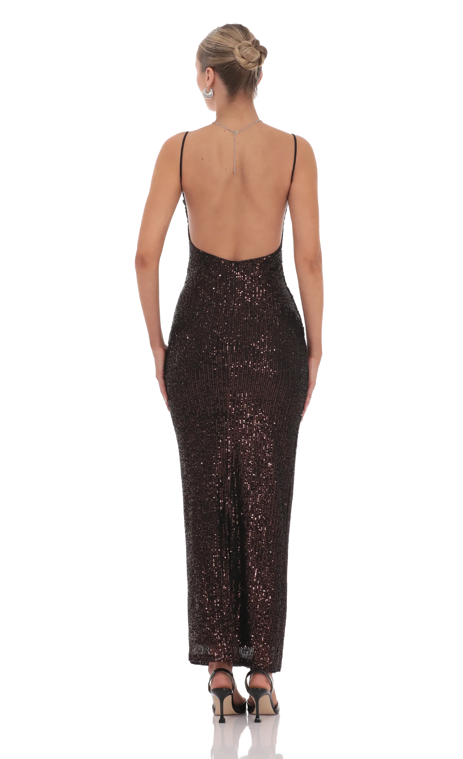 Copper Sequin Bodycon Maxi Dress in Black
