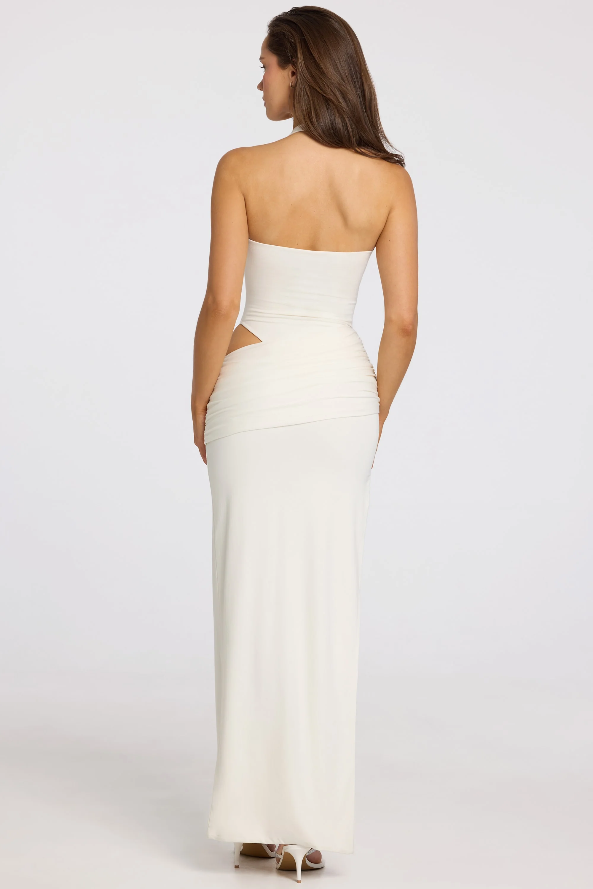 Deep Plunge Halterneck Maxi Dress in White