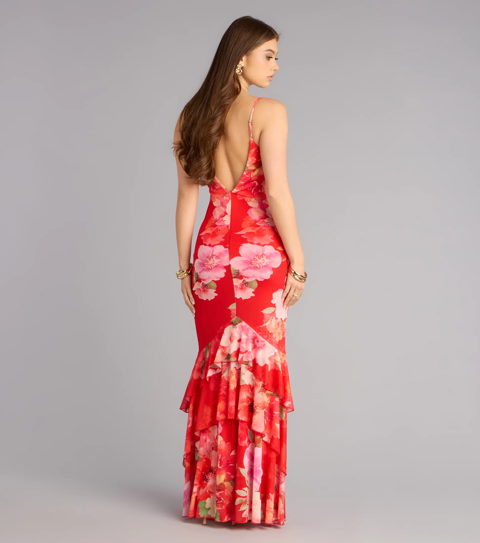 All Eyes On You Floral Ruffle Maxi Dress