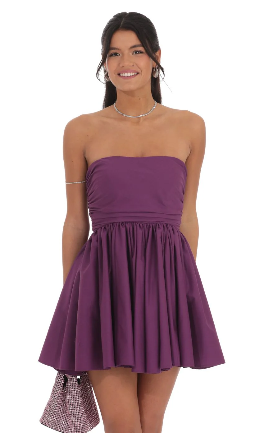 Strapless A-line Dress in Purple - luluinthesky