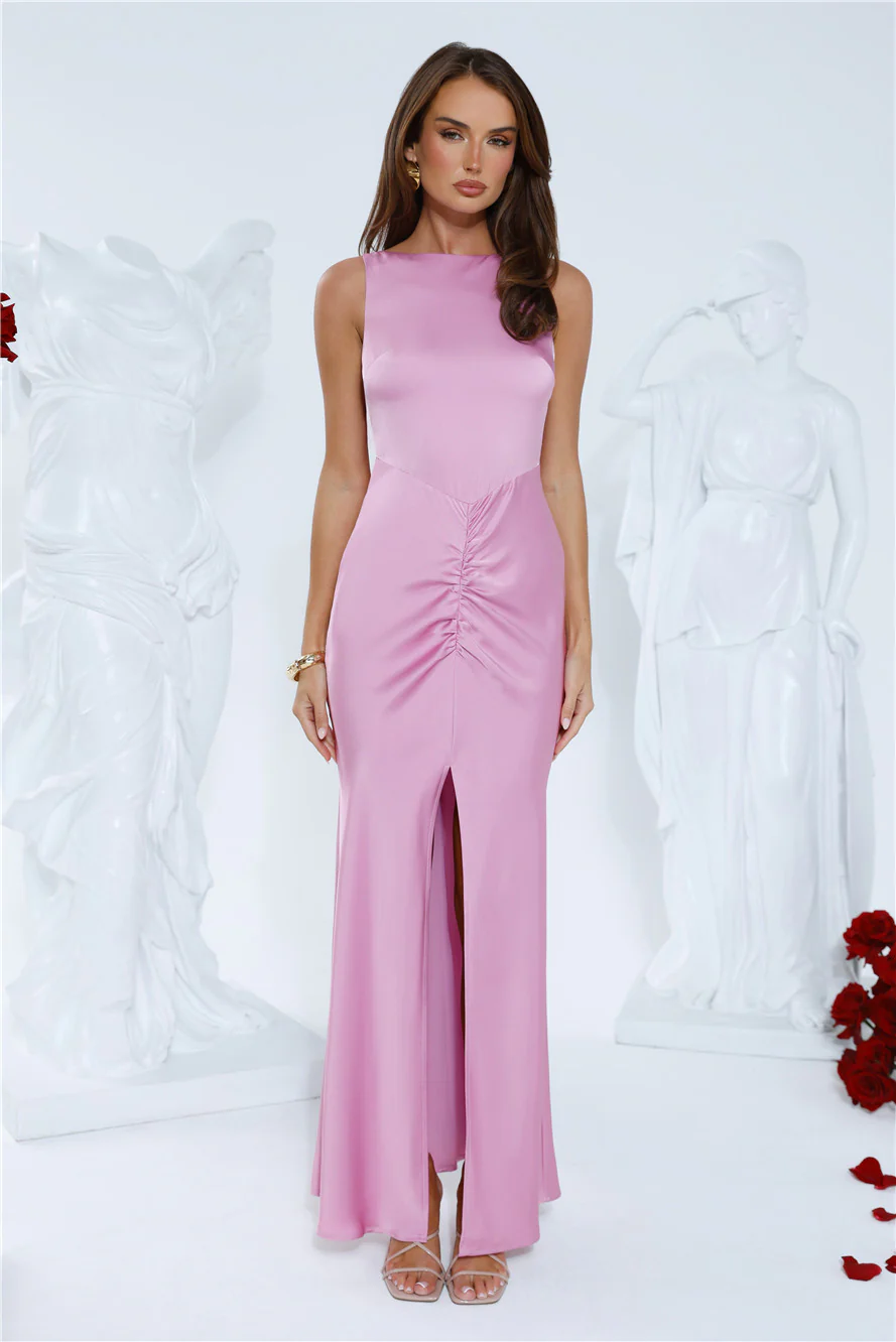 Icon In Action Satin Maxi Dress Pink