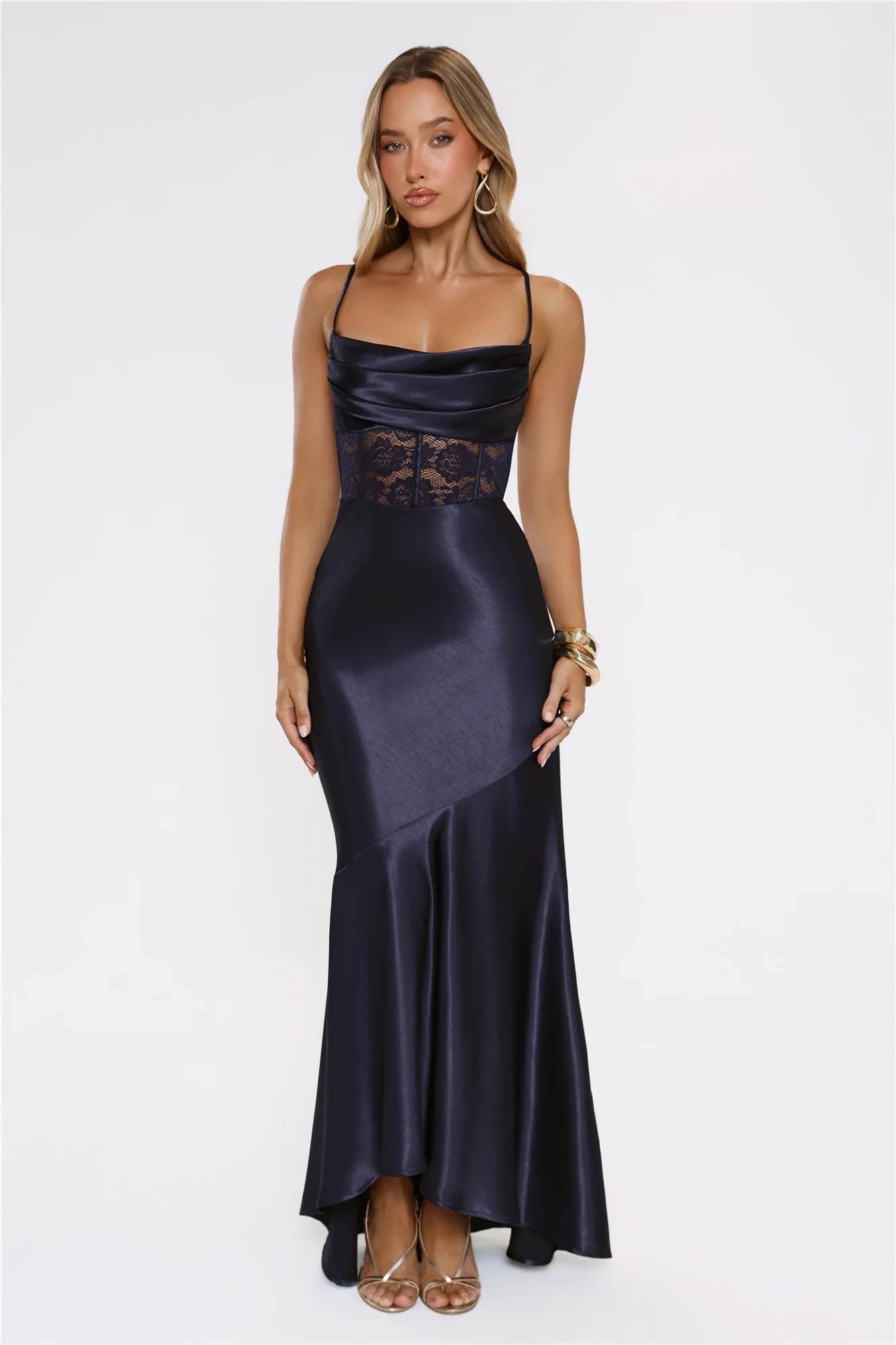 Moments In Silk Satin Maxi Dress Navy