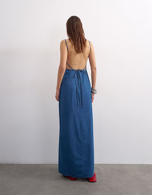 Topshop ruched backless maxi dress in rich blue