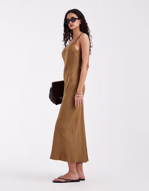 & Other Stories linen viscose maxi dress in soft brown