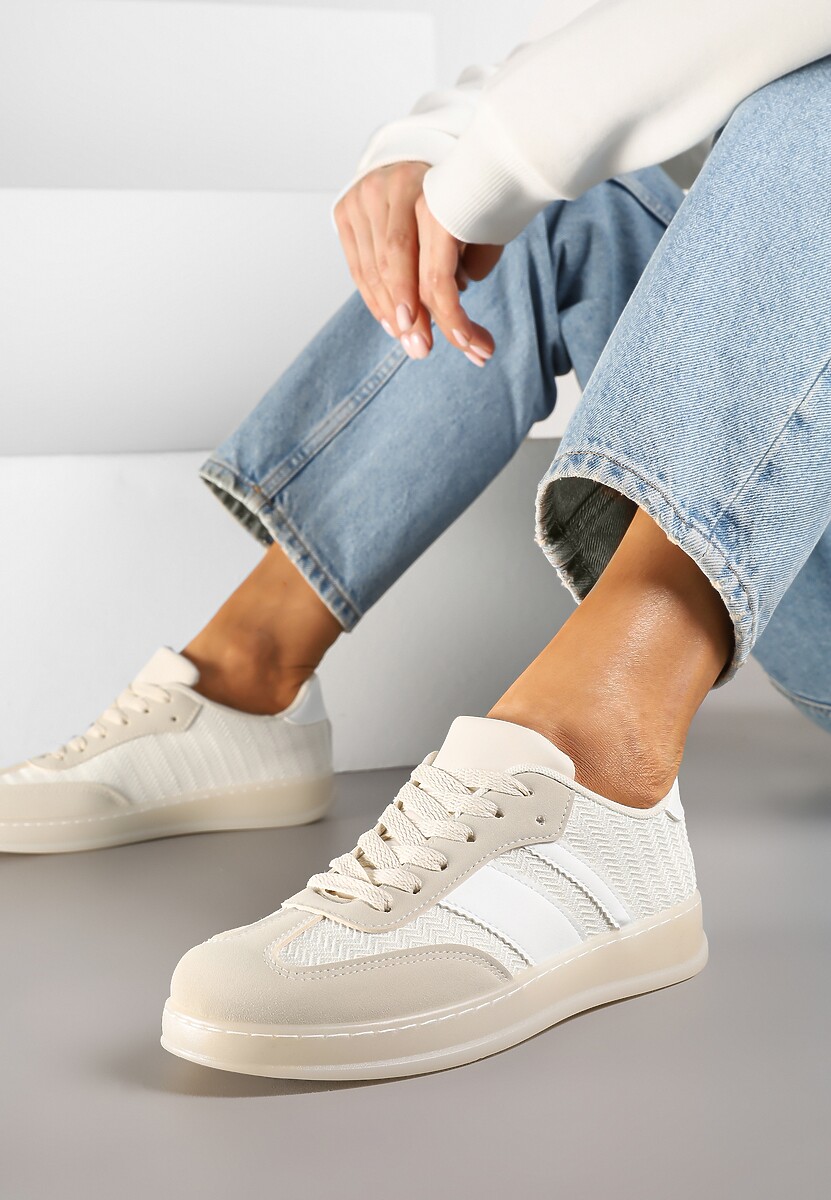 Beżowe Sneakersy w Stylu Tenisówek z Paskami Eleaniria