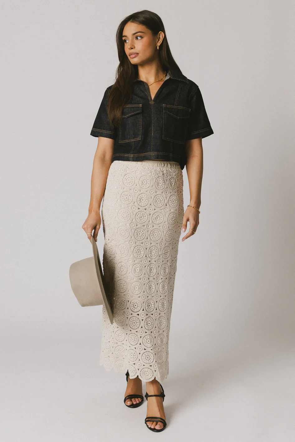 Farris Denim Collared Top in Dark Wash