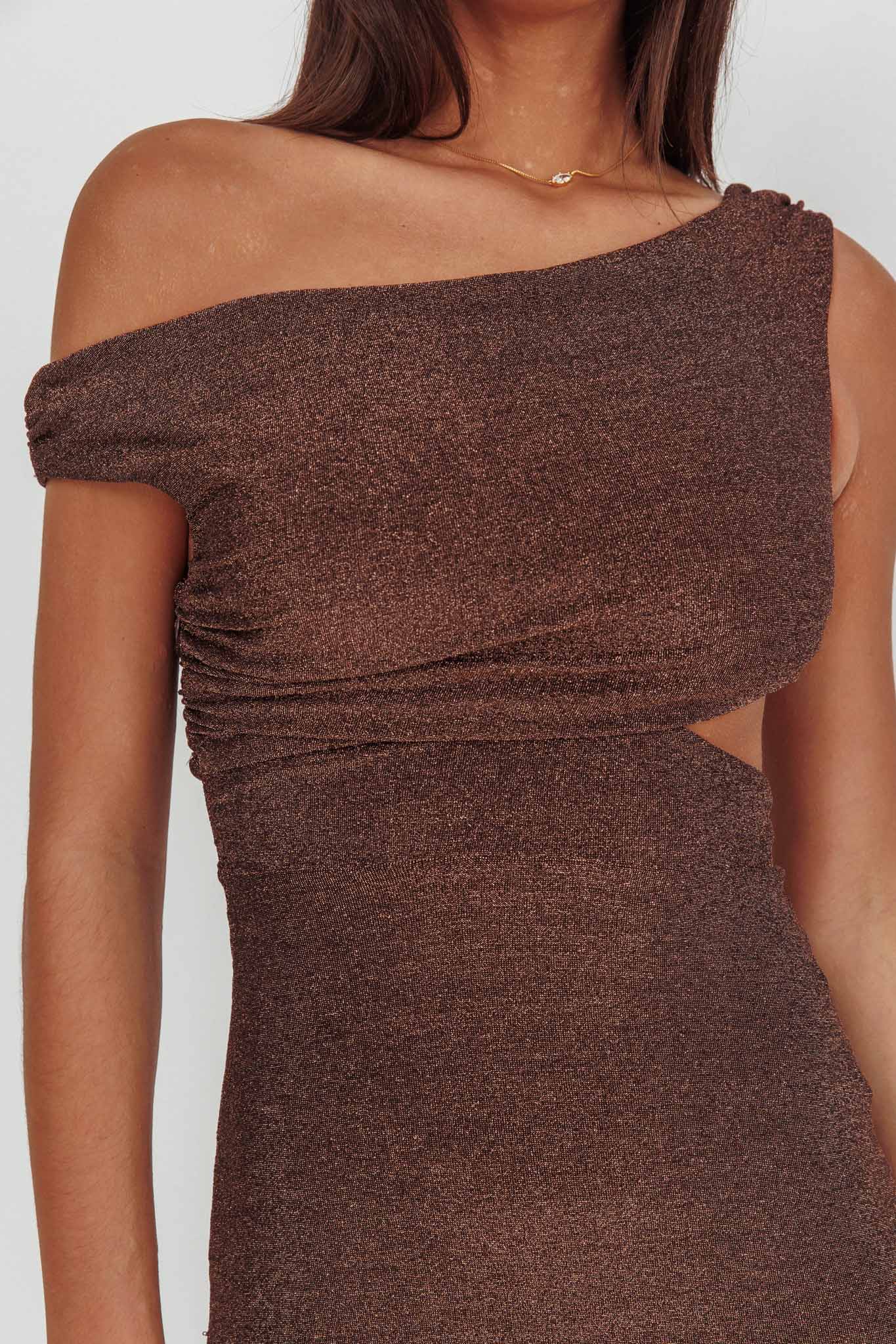 In Blooms Asymmetric Neckline Maxi Dress Shimmer Chocolate - luluinthesky