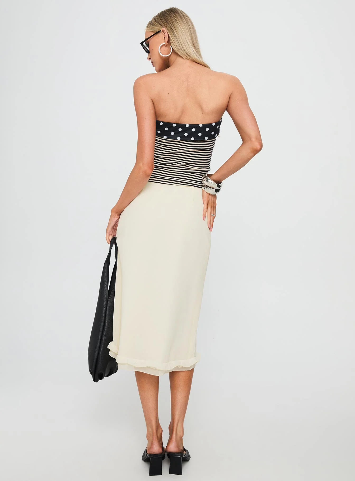 Rosette Frill Midi Skirt Cream