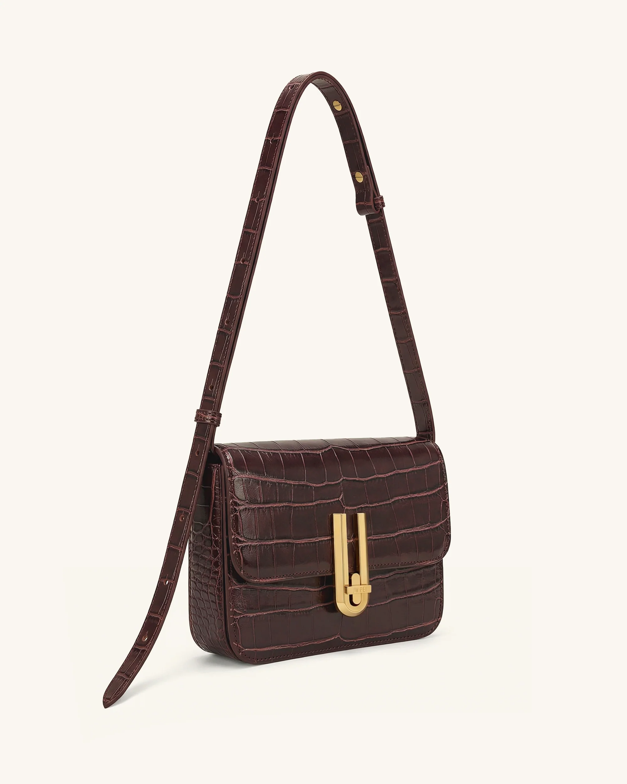 Evania Lock Shoulder Bag - Burgundy Croc