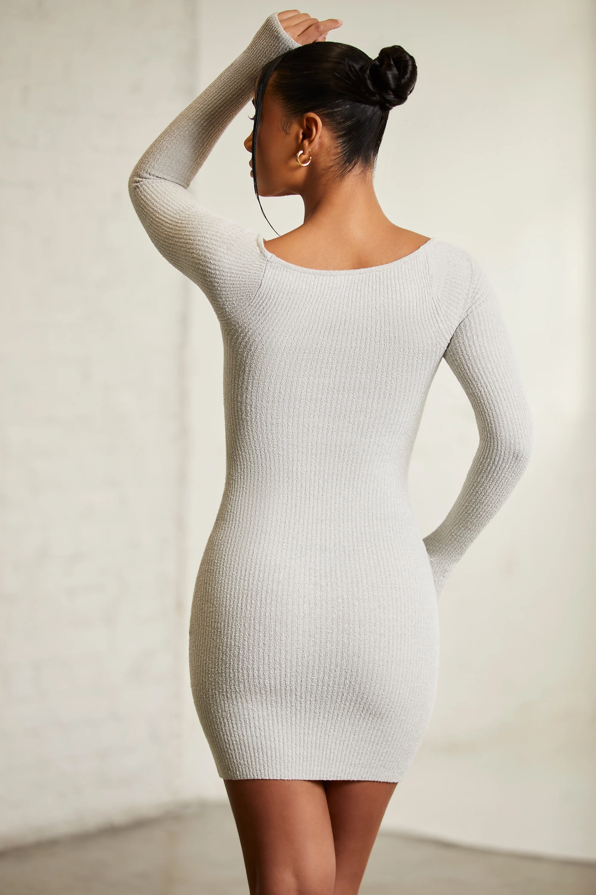 Long Sleeve Square Neck Mini Dress in Alloy