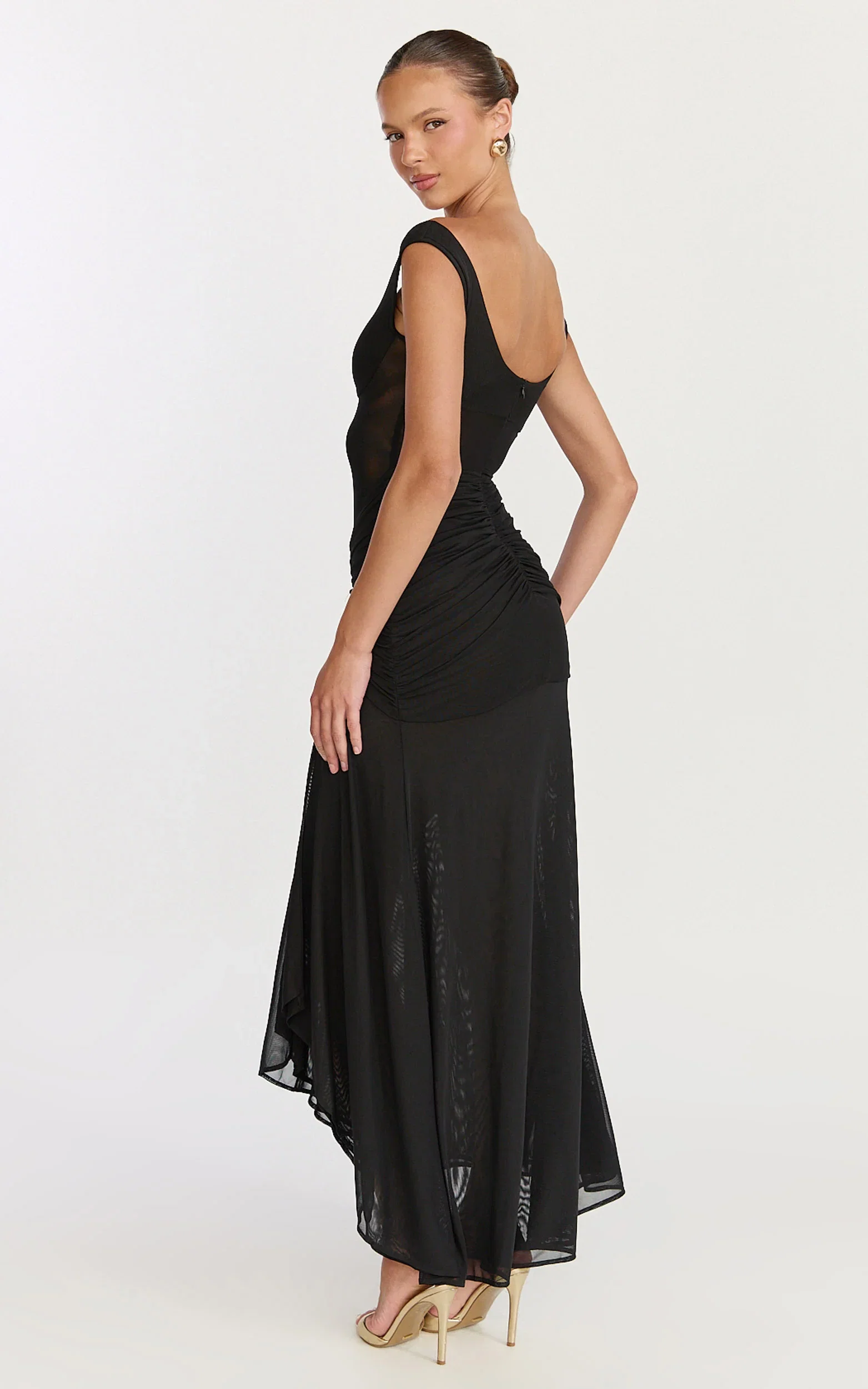 Demetria Maxi Dress - Mesh Bodycon Dress in Black