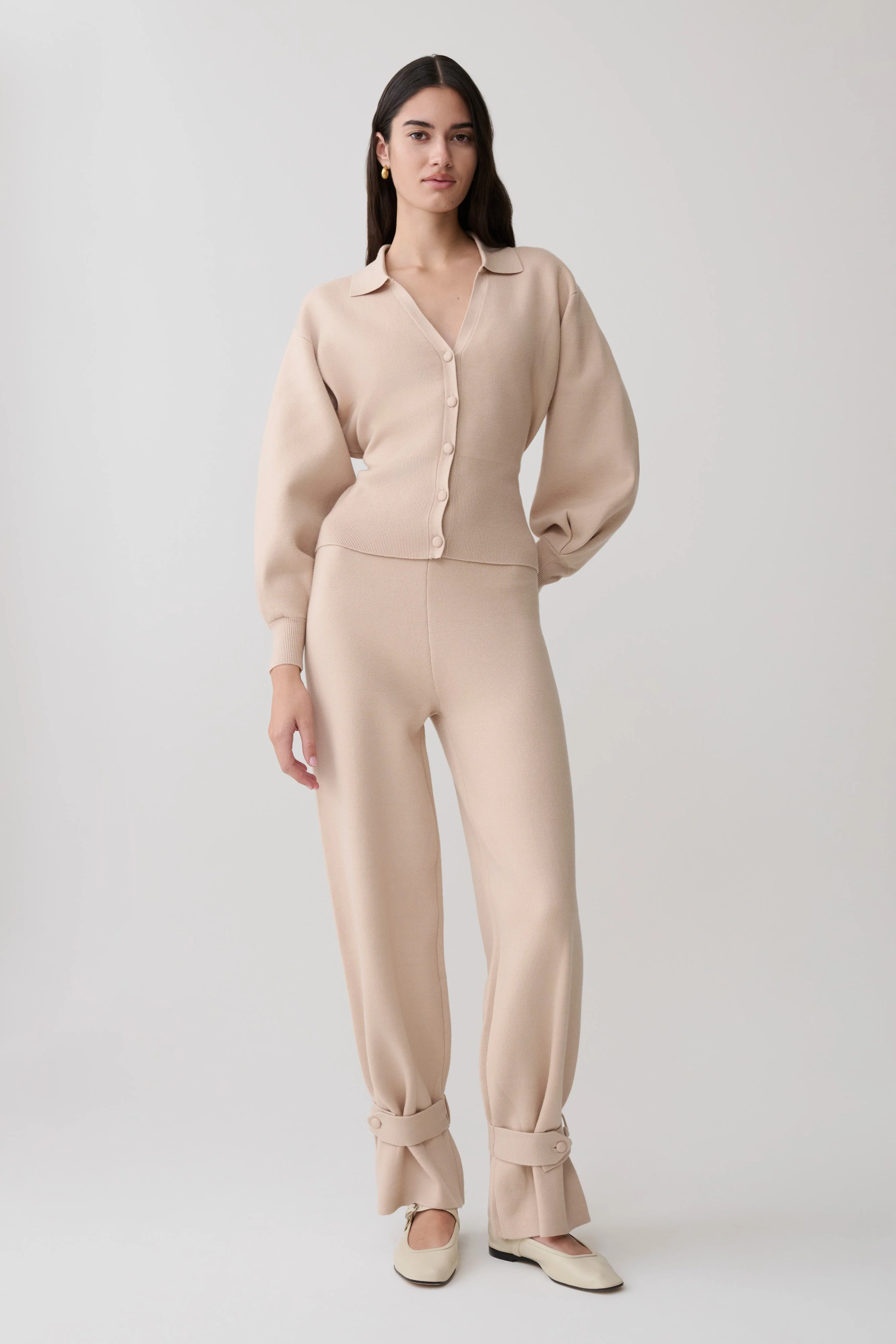 Blaine Knit Cuffed Wide Leg Pants - Oat Marle