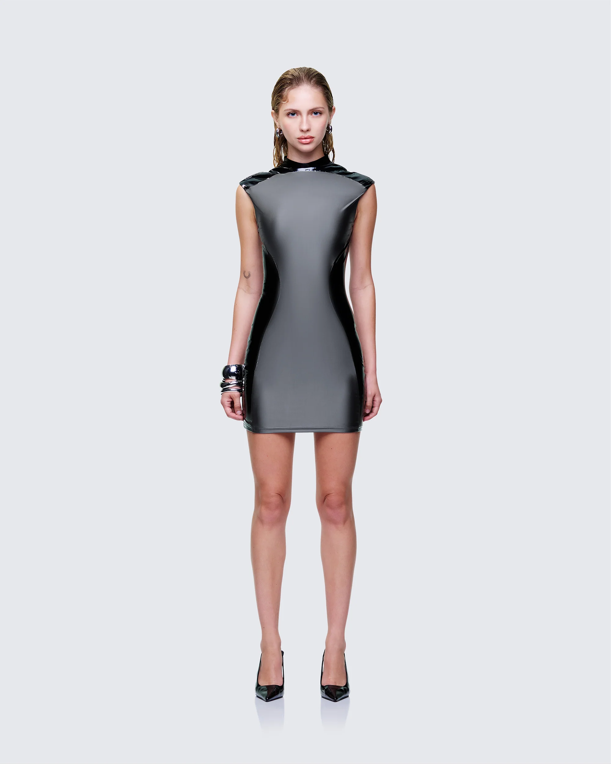 Marea Black Vinyl Contour Dress
