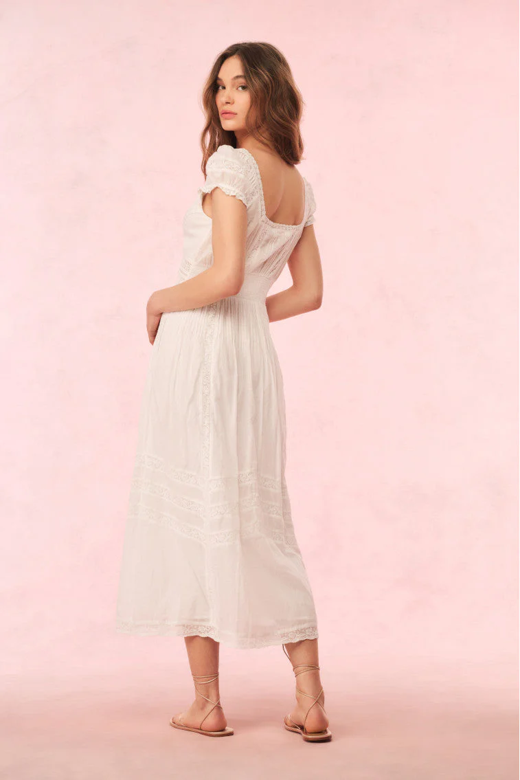Suvi Cotton Midi Dress - White - luluinthesky