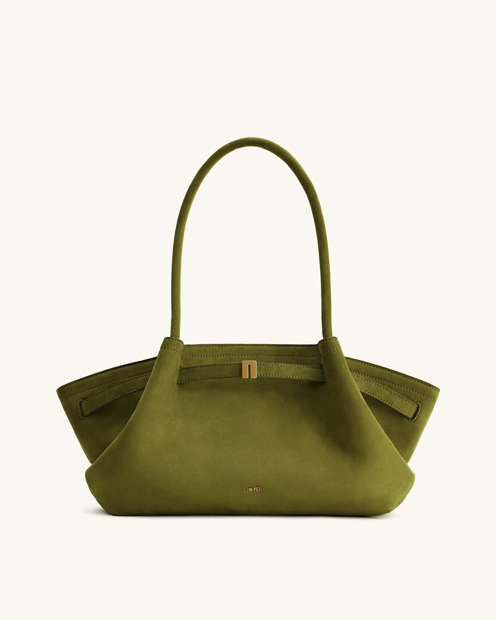 Hana Wide Faux Suede Tote Bag - Olive Green