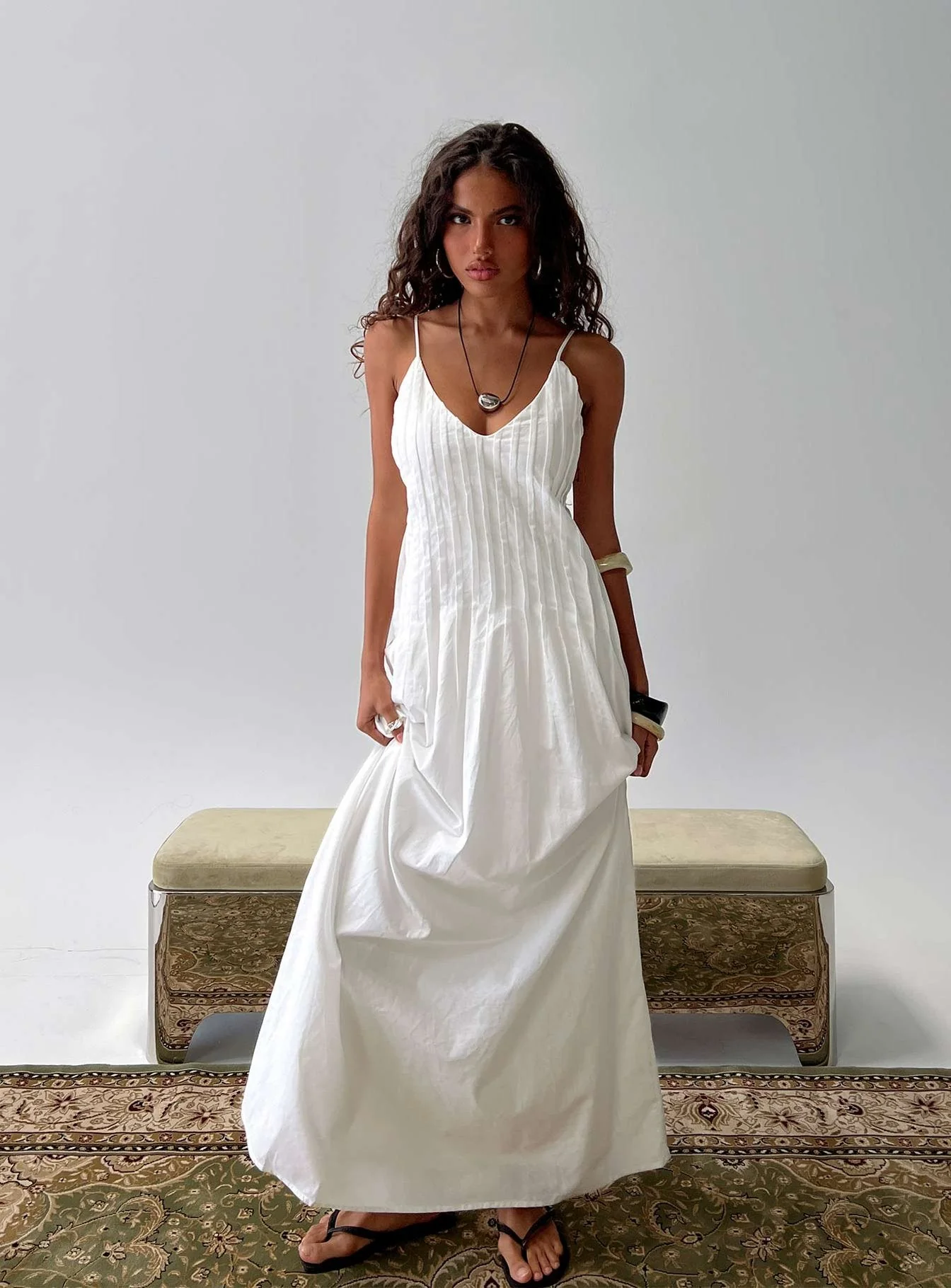 Adriela Pleat Maxi Dress White