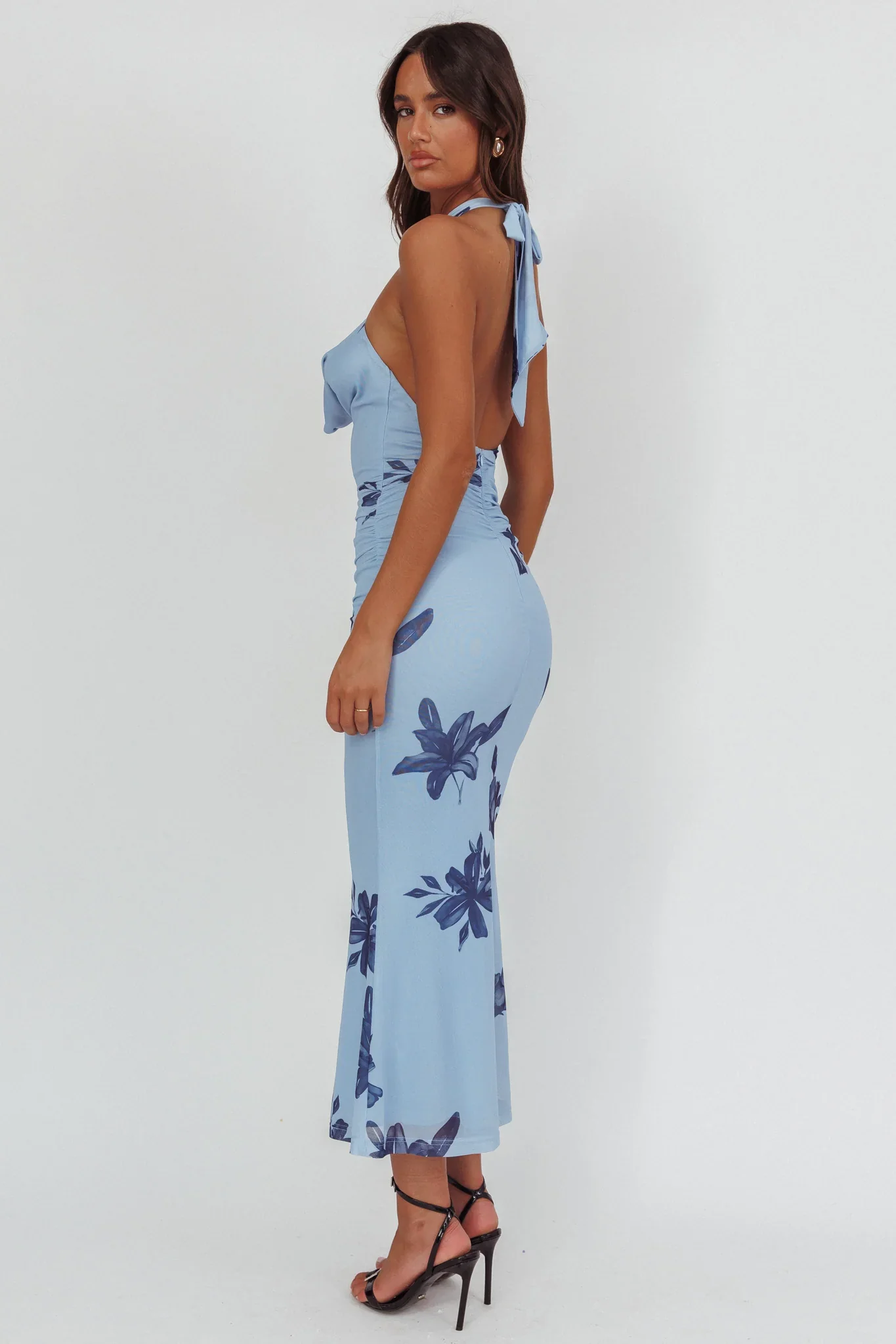 One Night Cowl Halterneck Maxi Dress Lily Blue