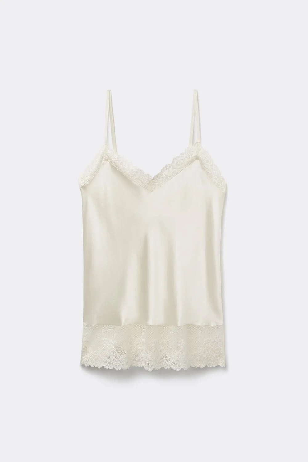 Pretty Flowers Thin Strap Silk Tank Top - Ivory