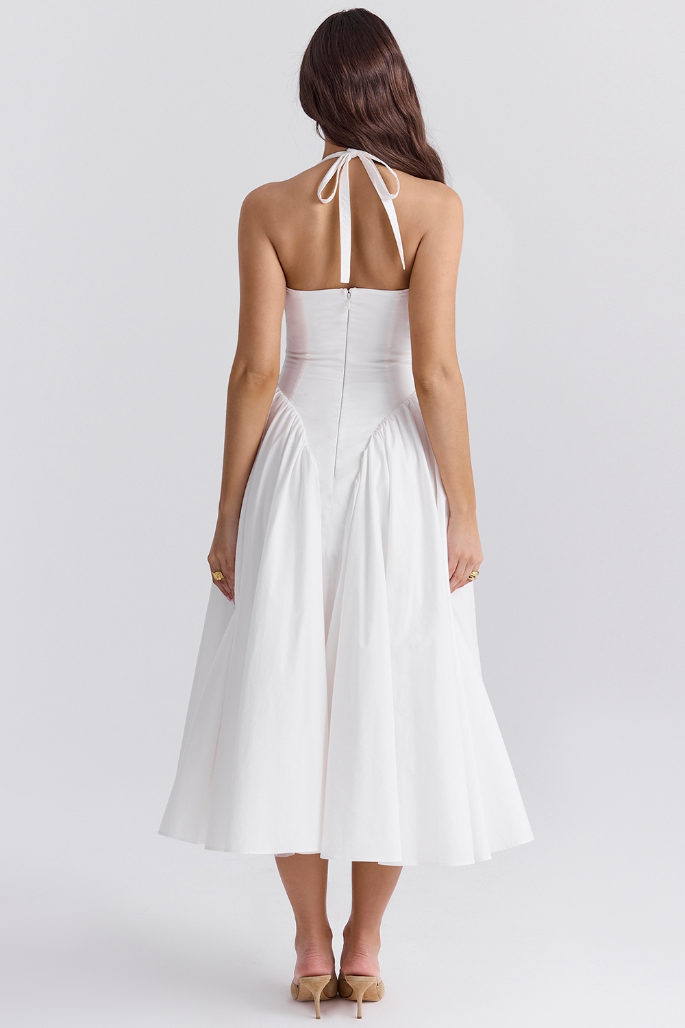 white cotton halter midi sundress