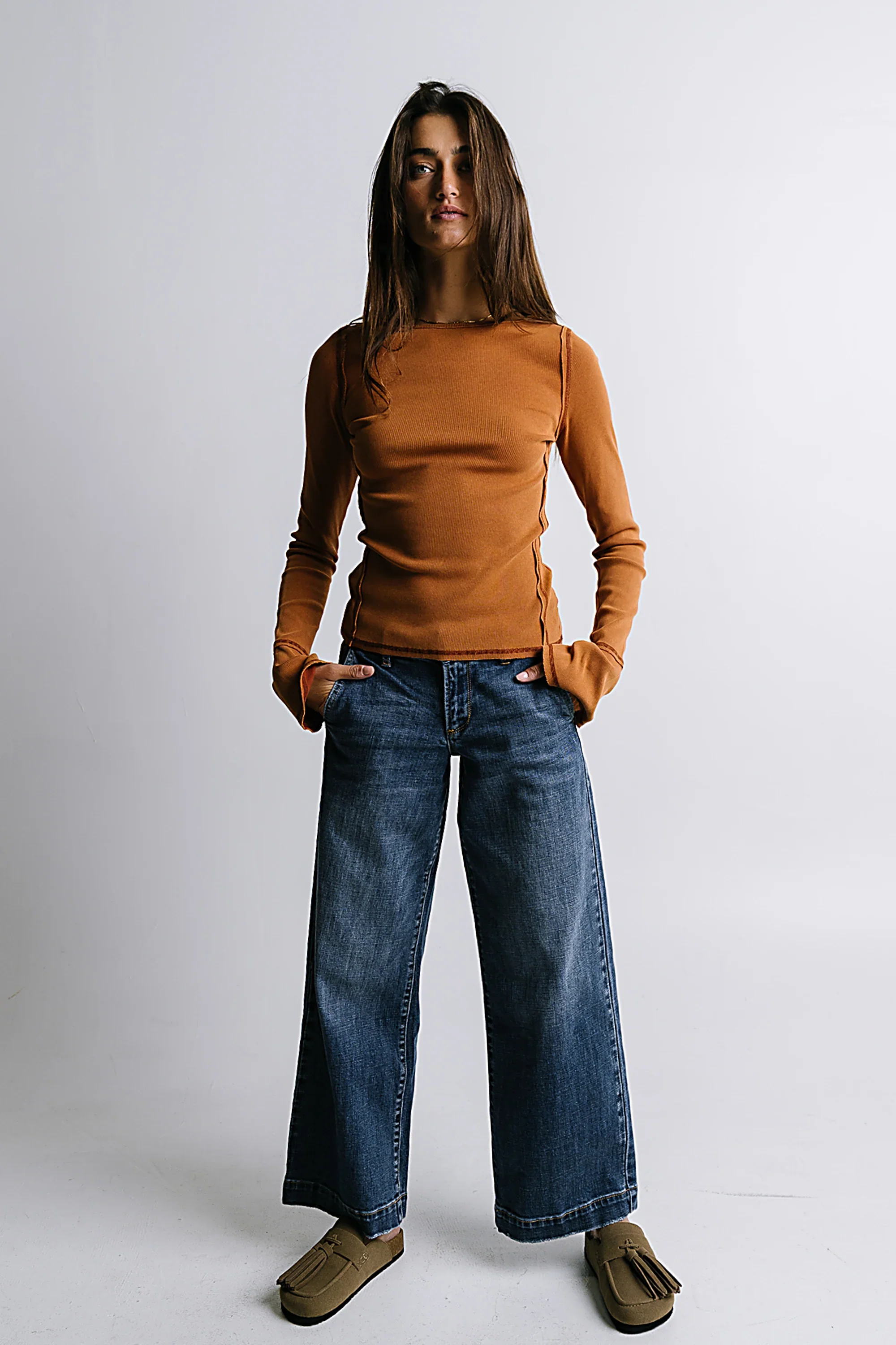 Toby Ribbed Top in Rust