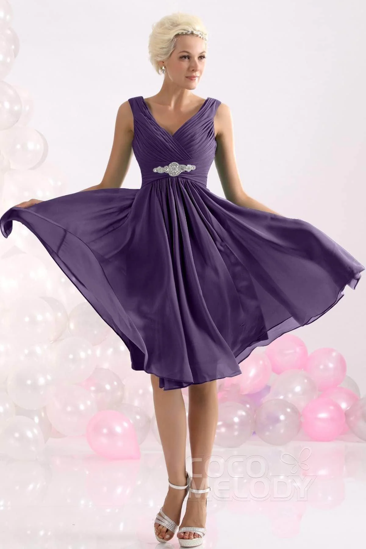A-Line Knee Length Chiffon Bridesmaids Dress COZK1302A