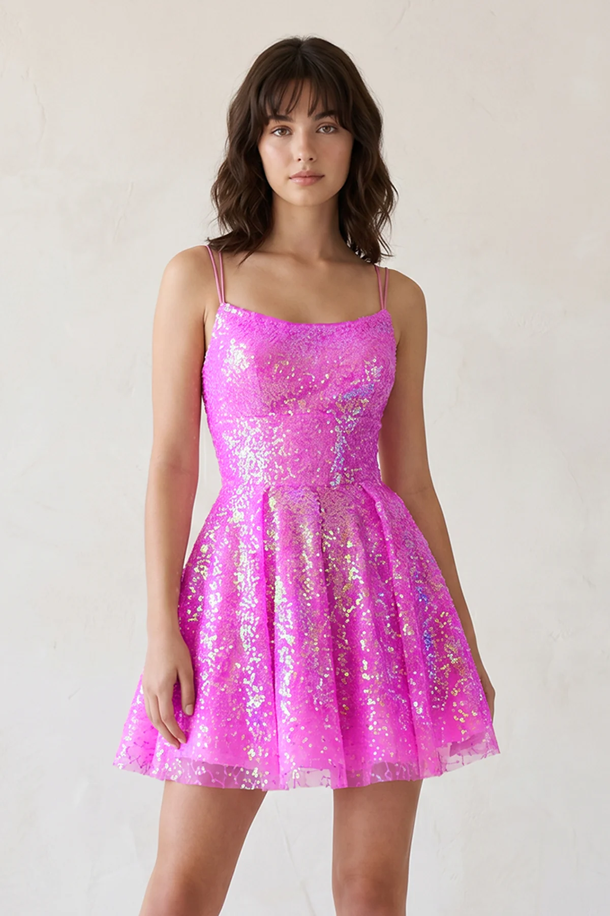 Hot Pink Sequins A-Line Homecoming Dress
