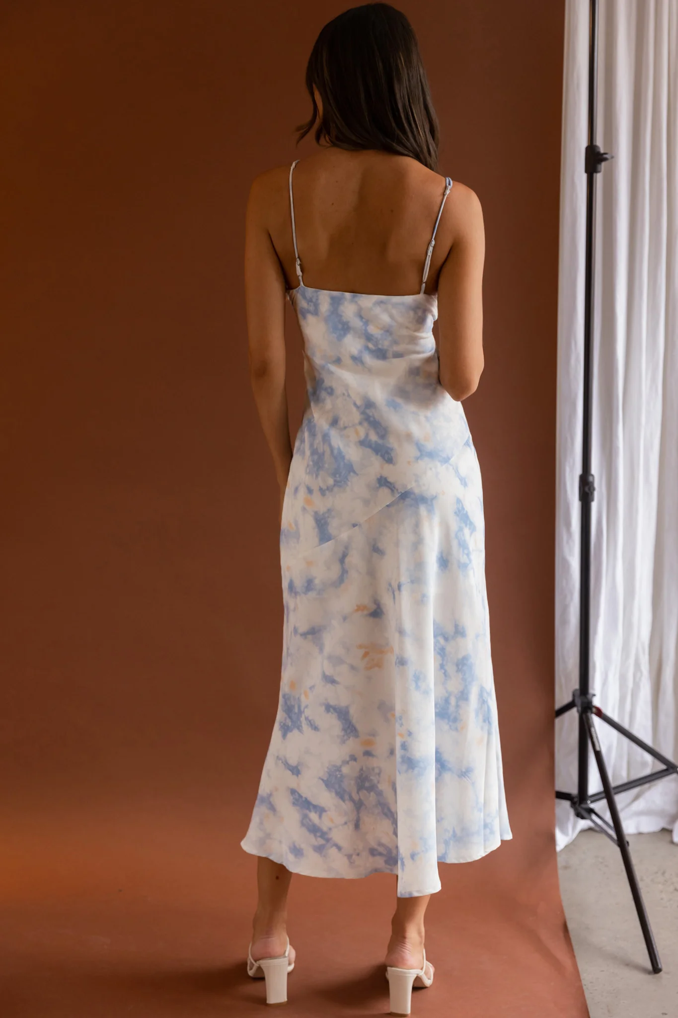 She Reigns Twist Bust Split Midi Dress Tie Dye Blue