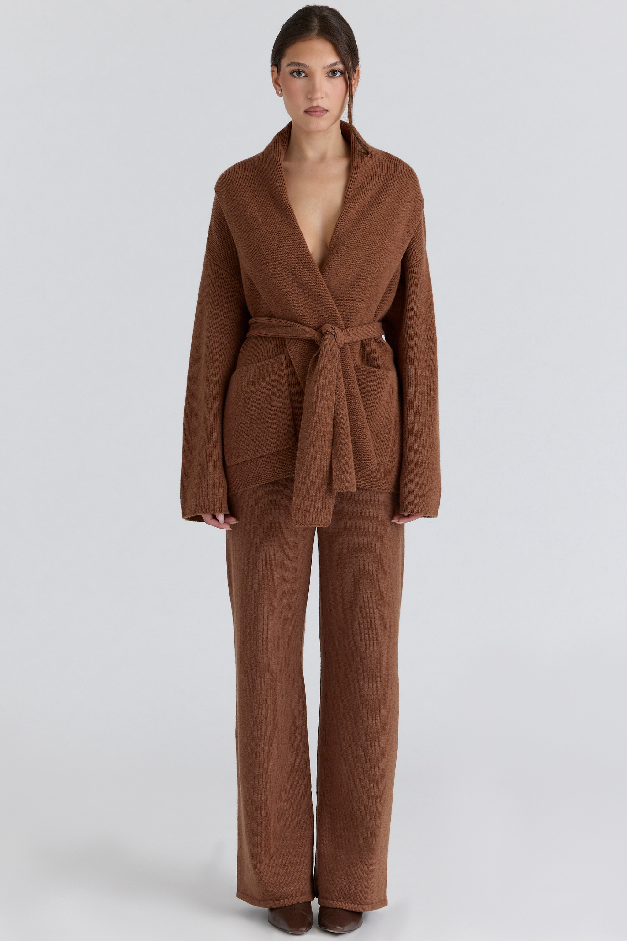 tan cashmere + wool wide leg trousers