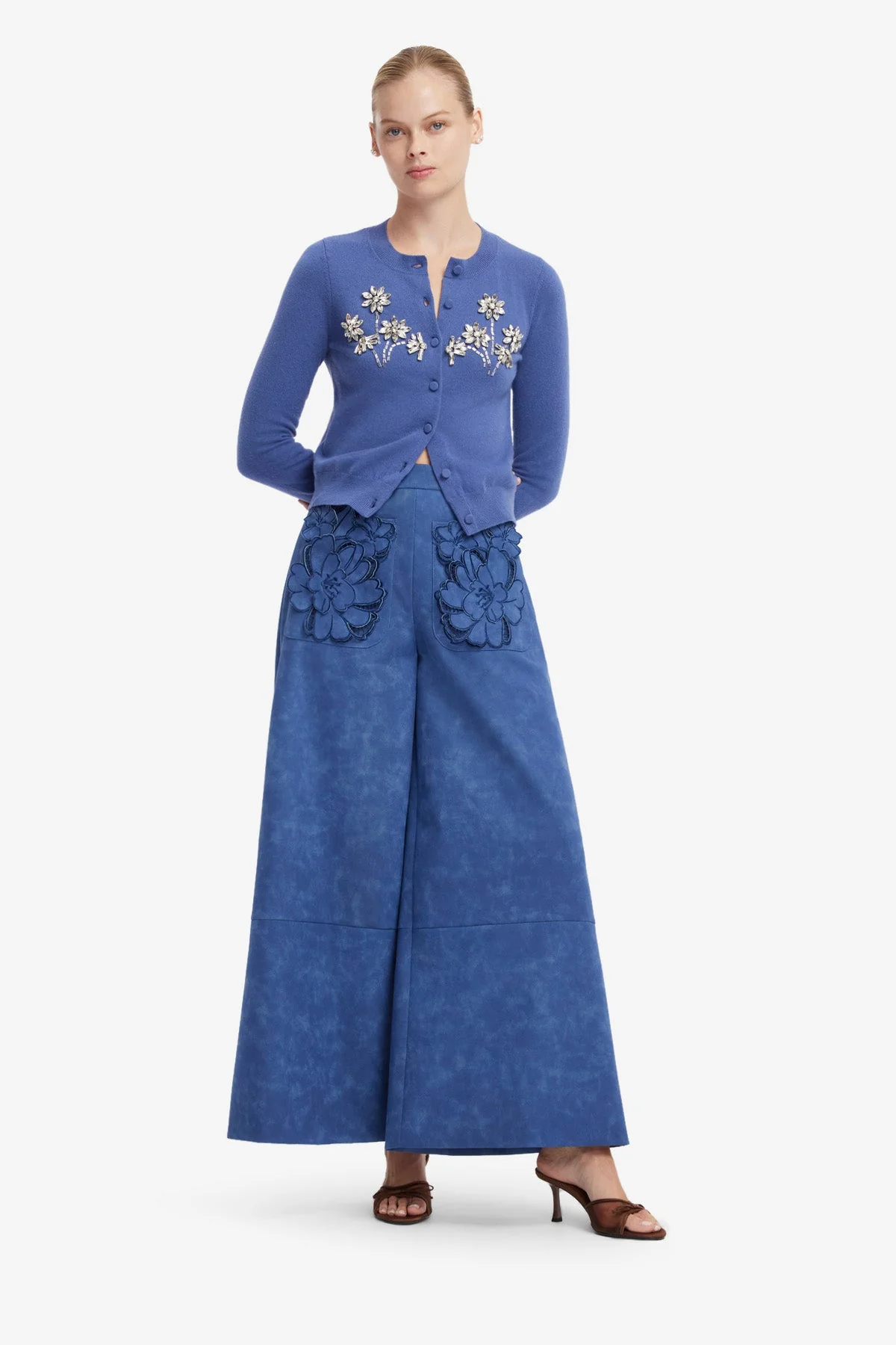 Claire Embellished Cashmere Blend Cardigan - Azure