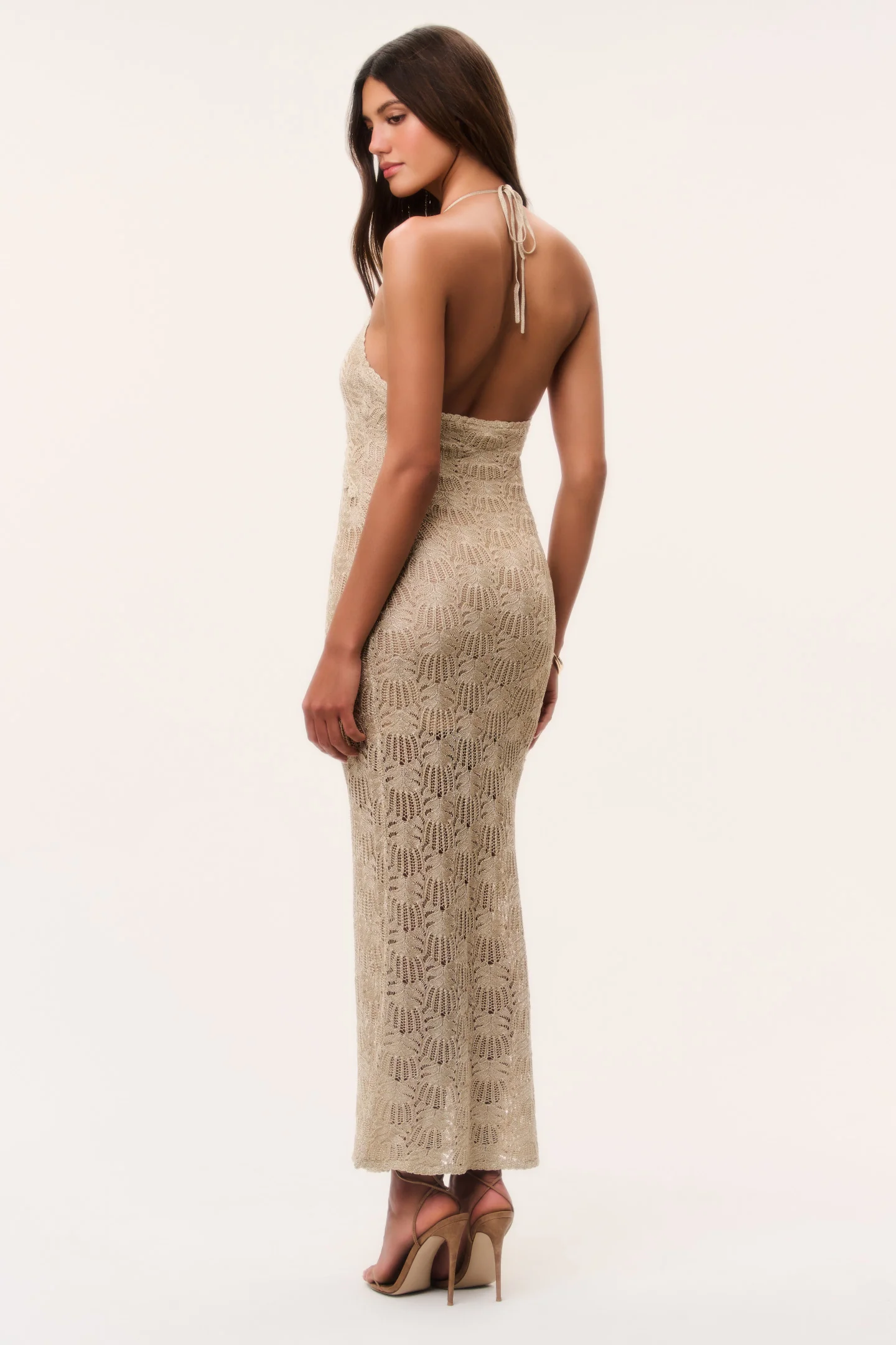 Vreya Metallic Crochet Maxi Dress