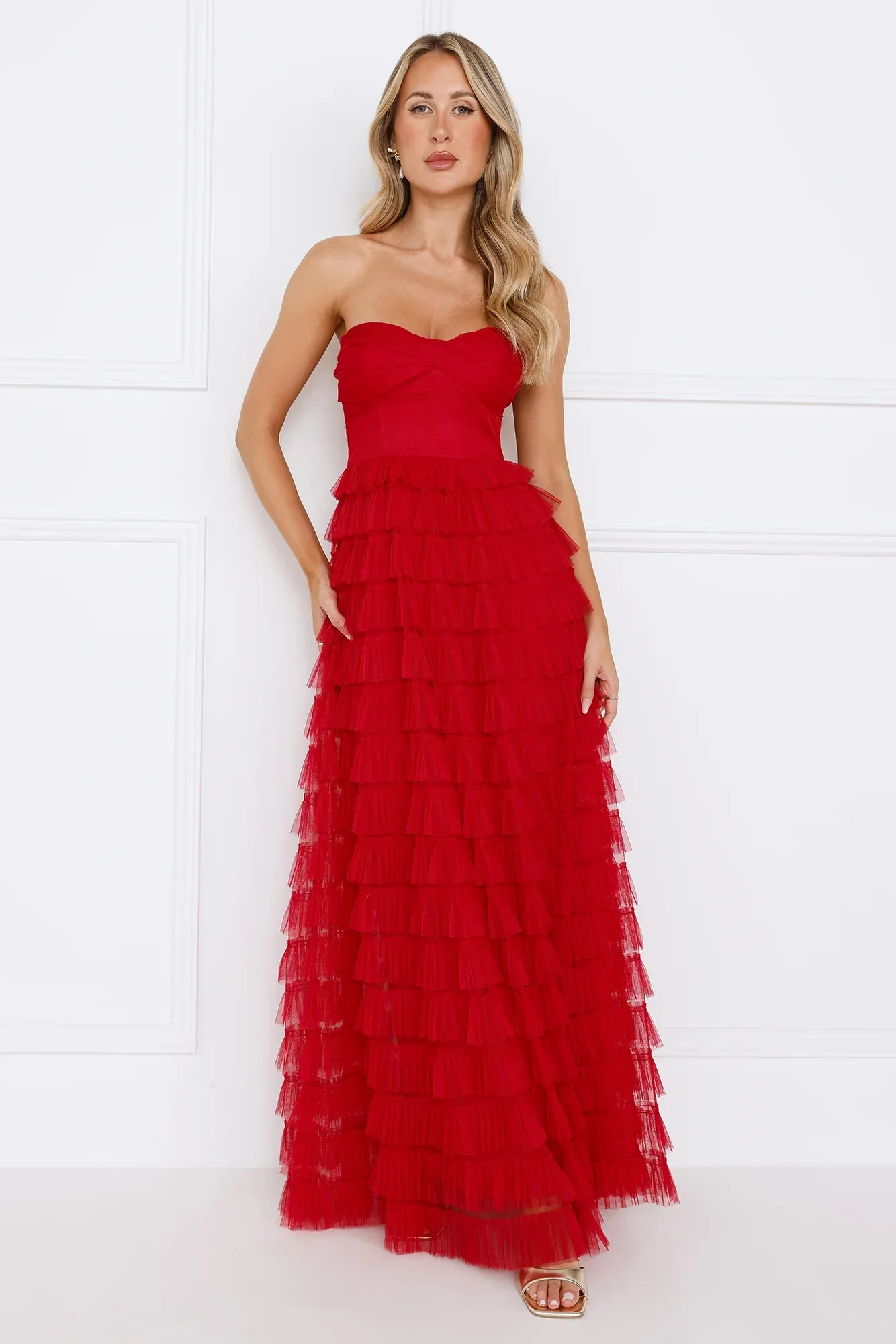 Lovers In Paris Strapless Tulle Maxi Dress Red