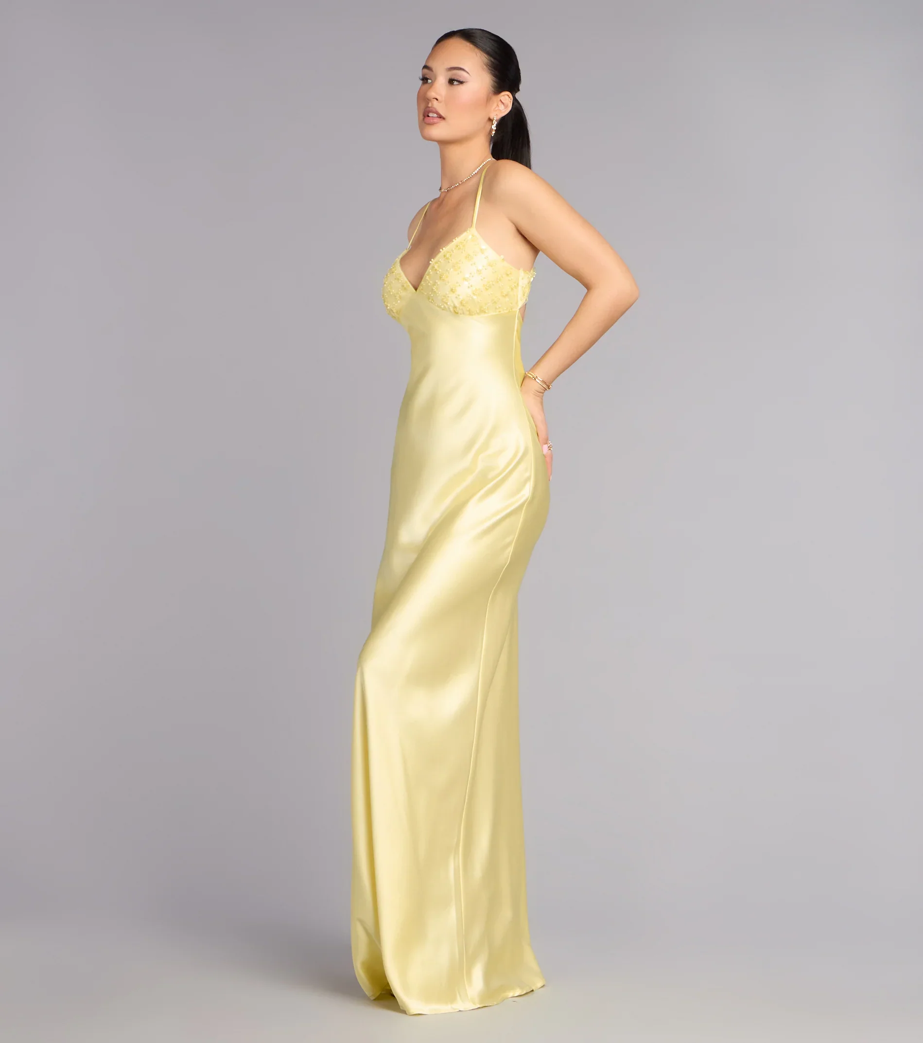 Ruby Satin Low Back Column Formal Dress