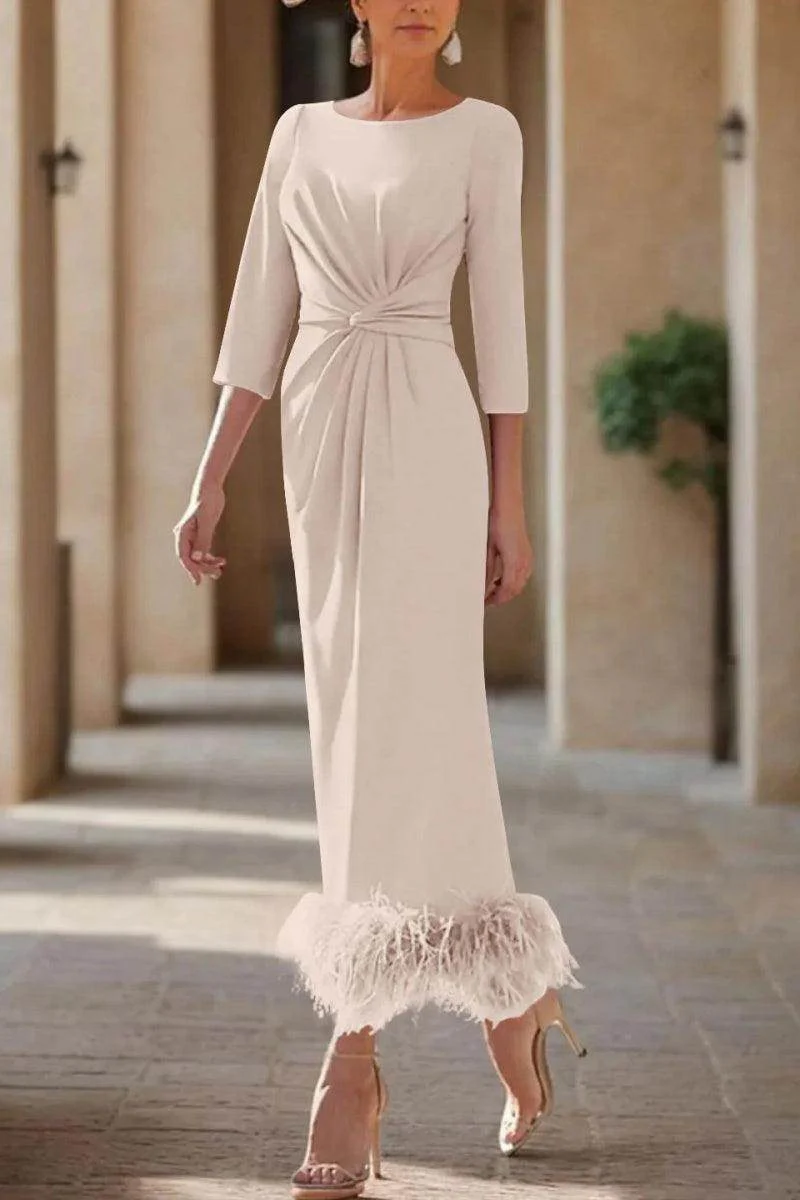 Sheath Column Scoop Neck Ankle Length Feather Mother Dresses CM0378
