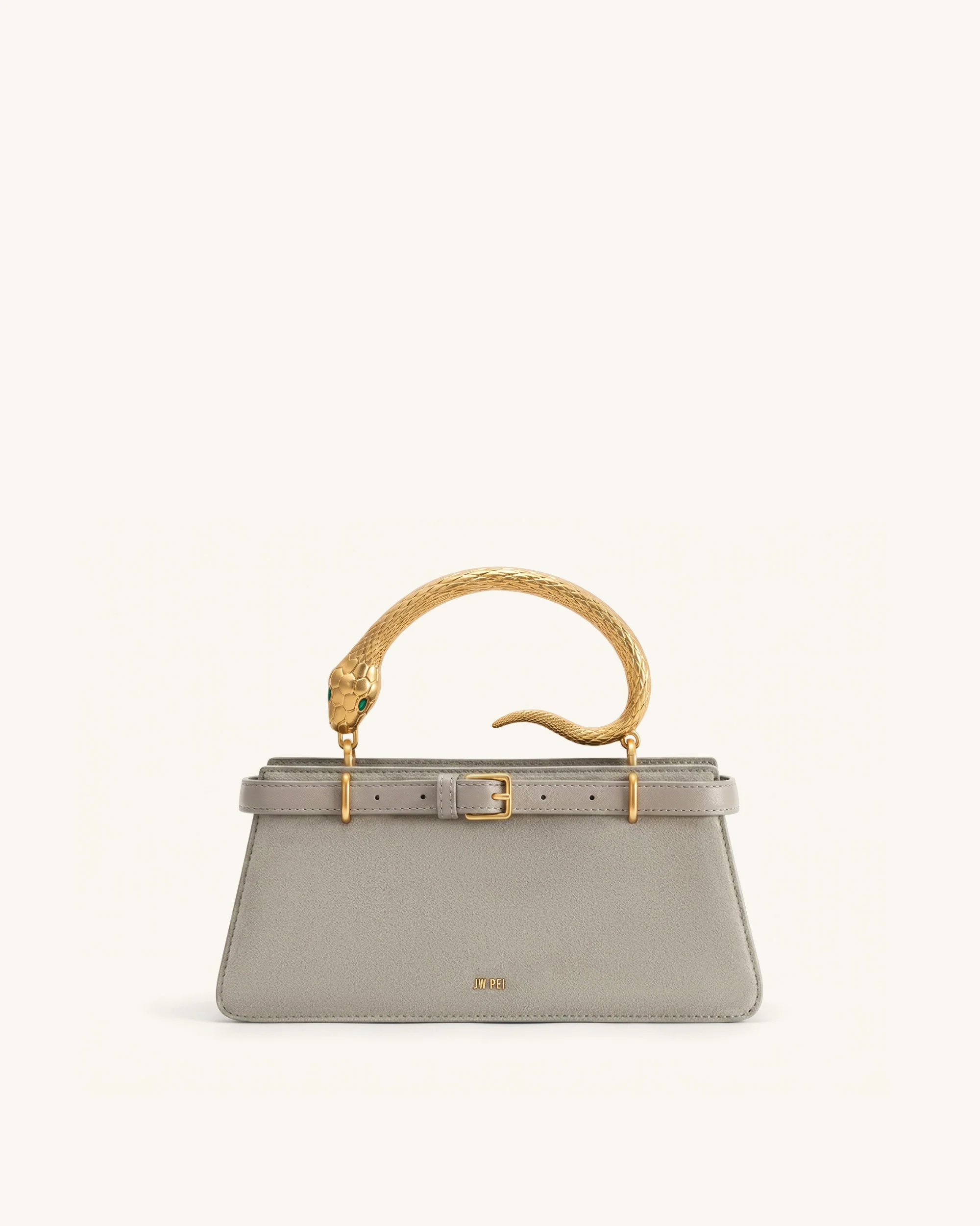 Elena Snake Handle Faux Suede Top Handle Bag - Taupe