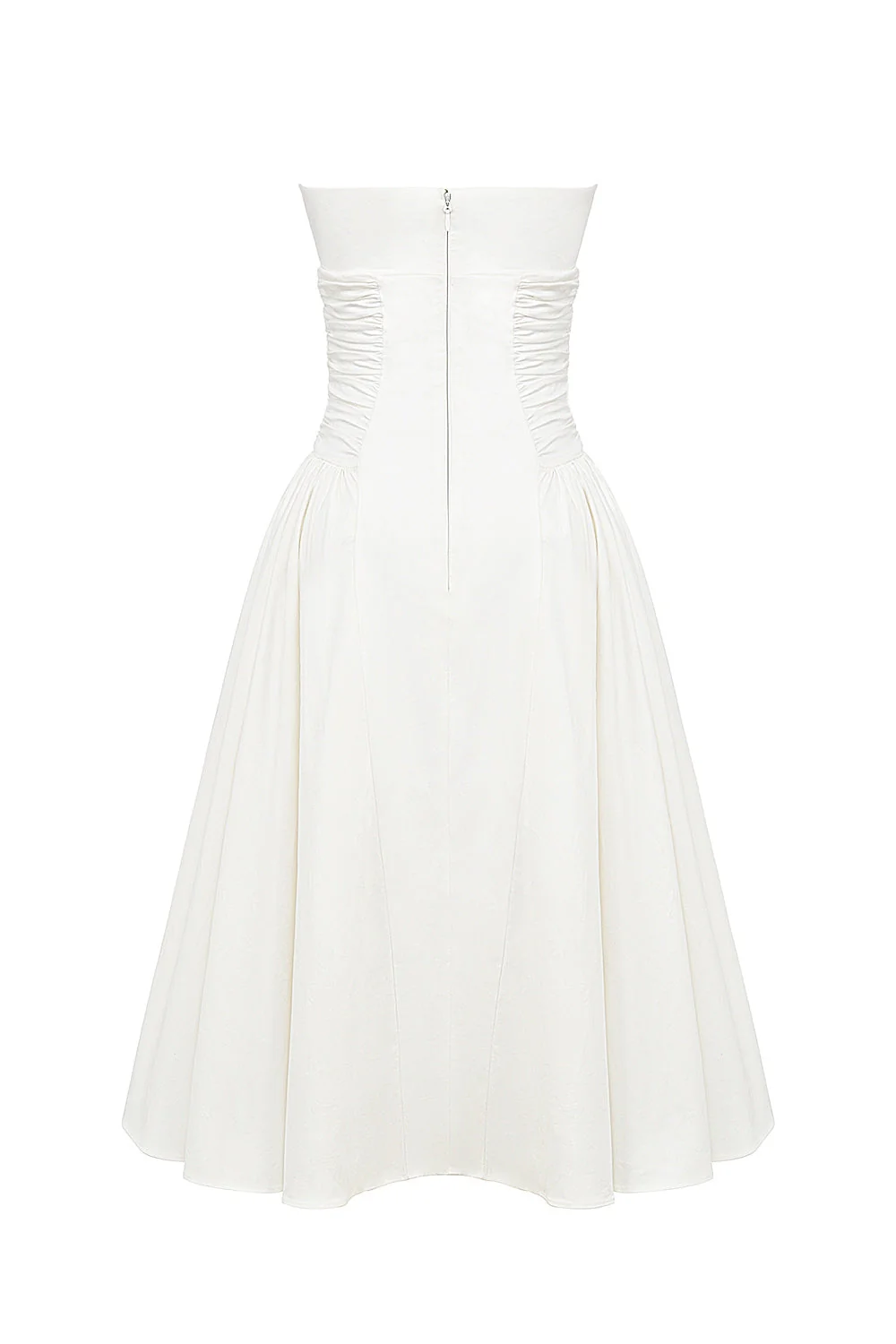 white cotton strapless midi sundress