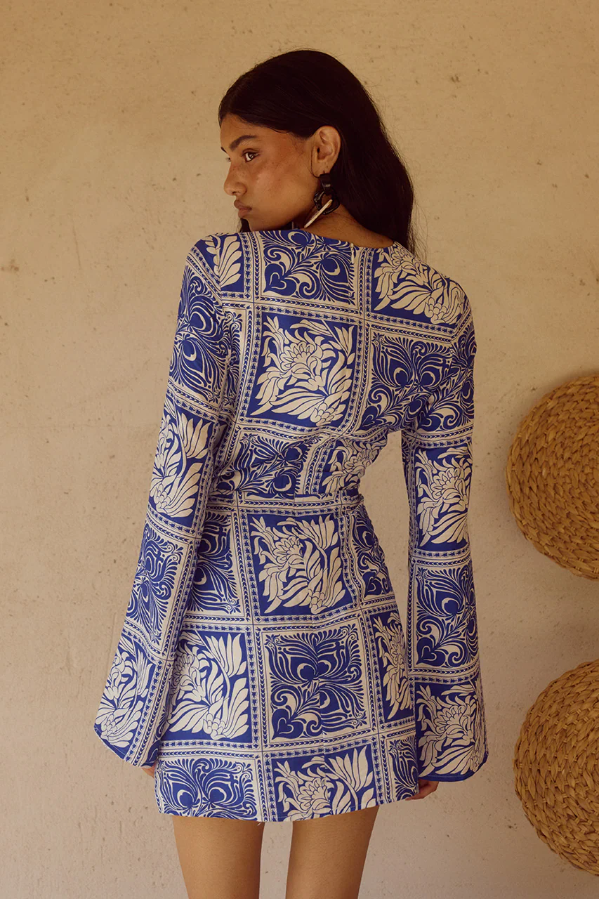 ELKA SLEEVED MINI DRESS - HAVANNA NAVY