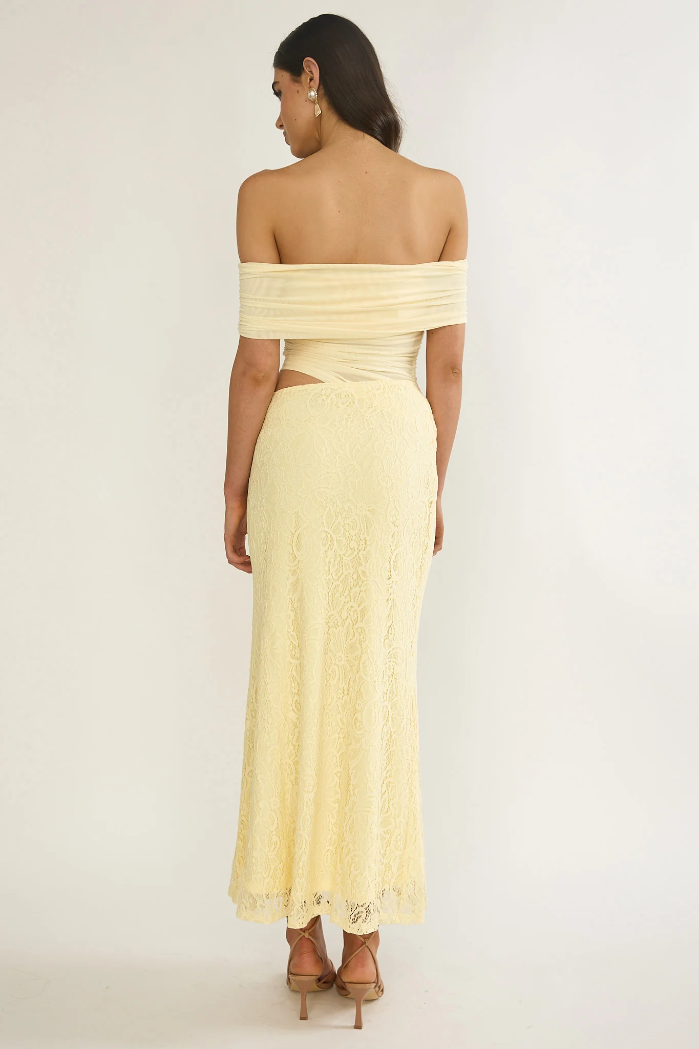 Lorely Off-Shoulder Lace Maxi Dress Butter - luluinthesky