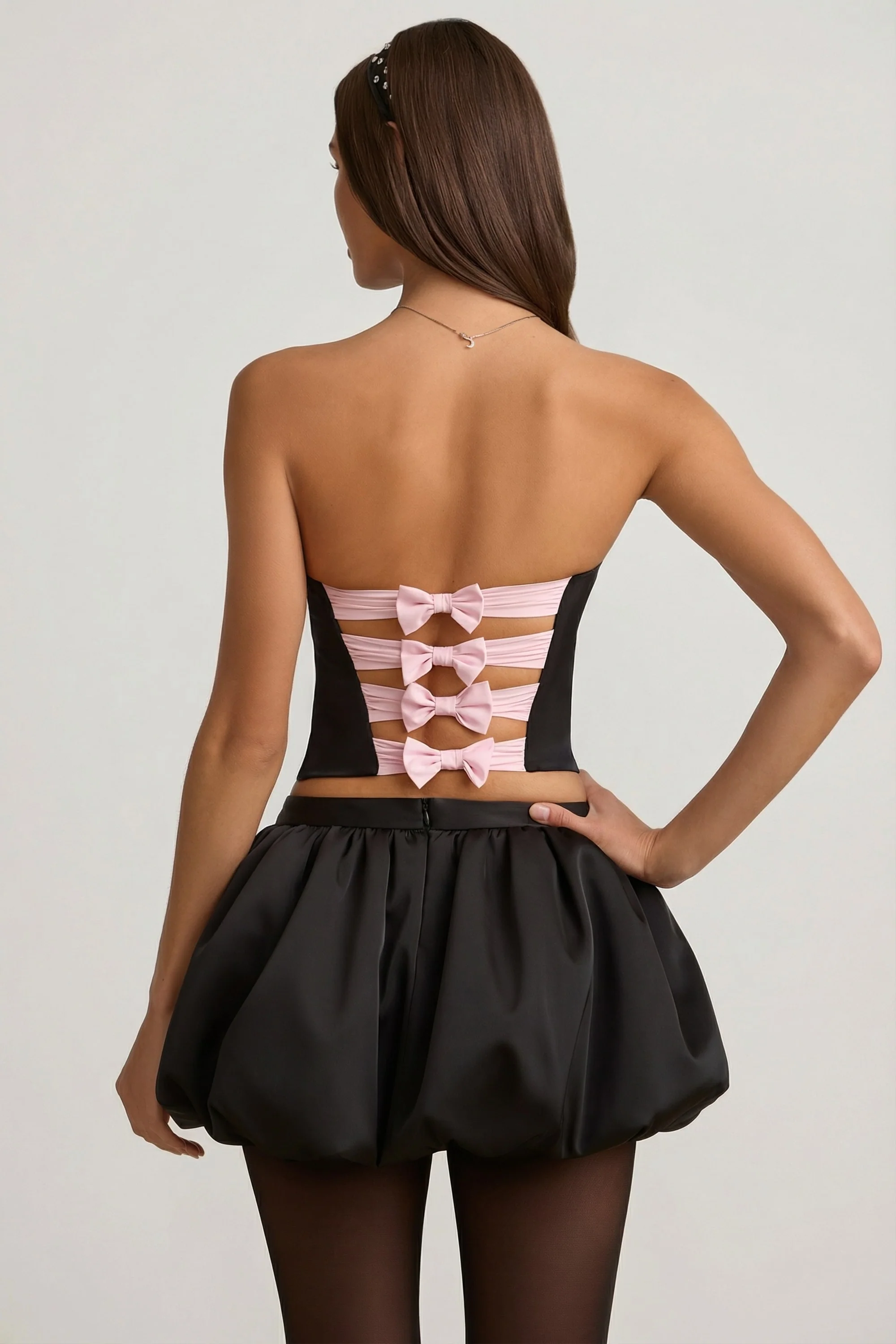 Bubble Hem Mid-Rise Mini Skirt in Black