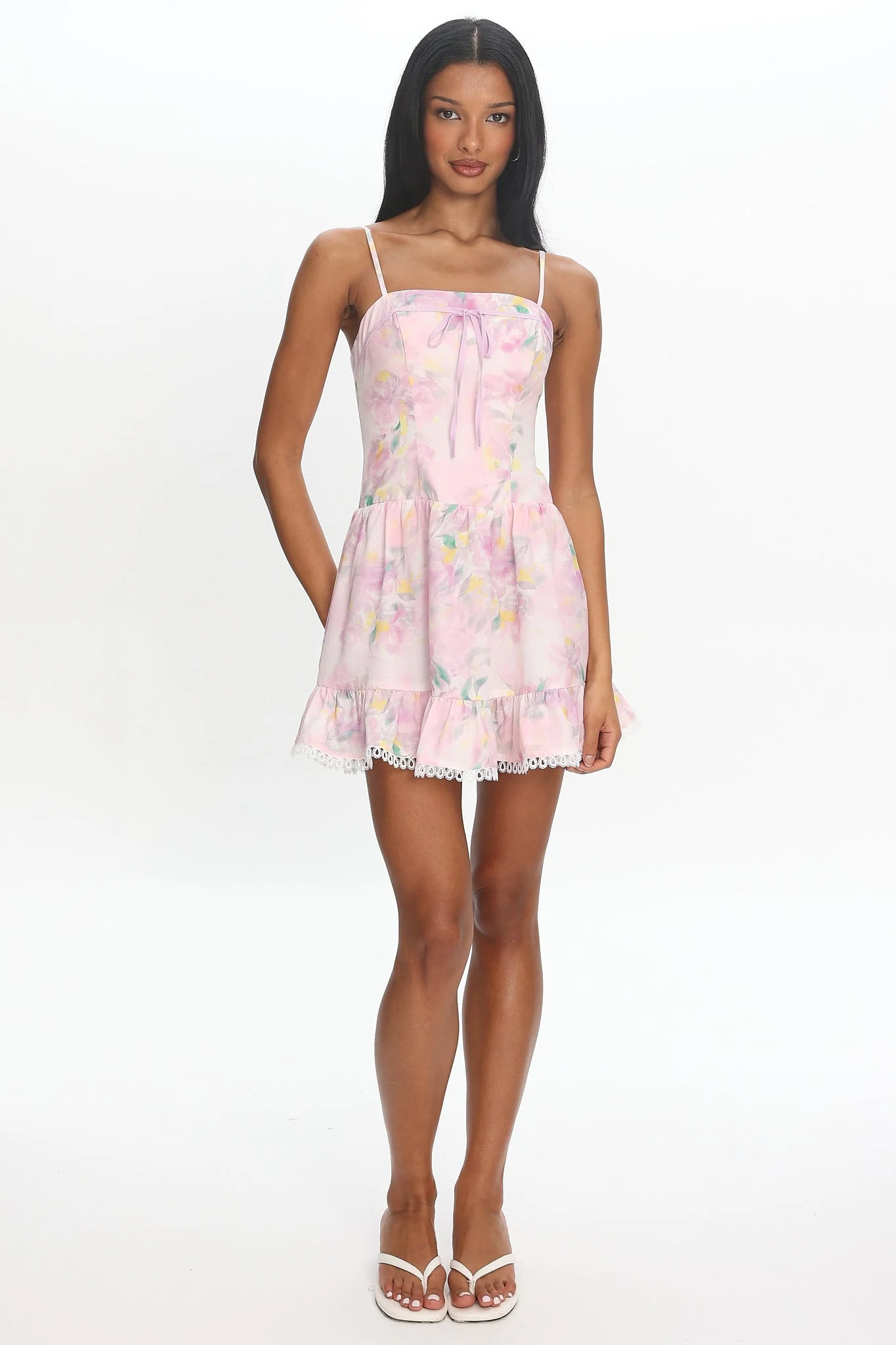 Frederika Lace Trim Mini Dress Floral Lilac