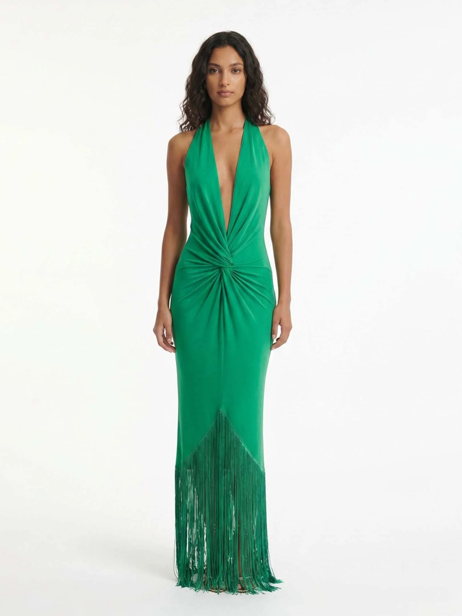 Green Twist Fringe Maxi Dress