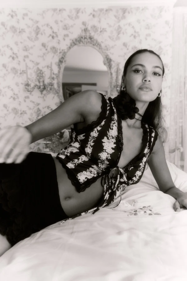 Satin Floral Print Tie Up Top