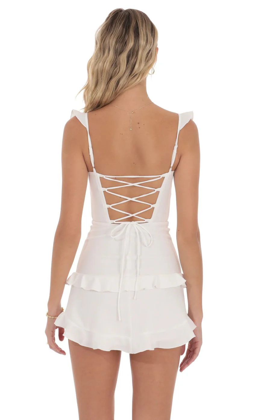 Ruffle Corset Dress in White